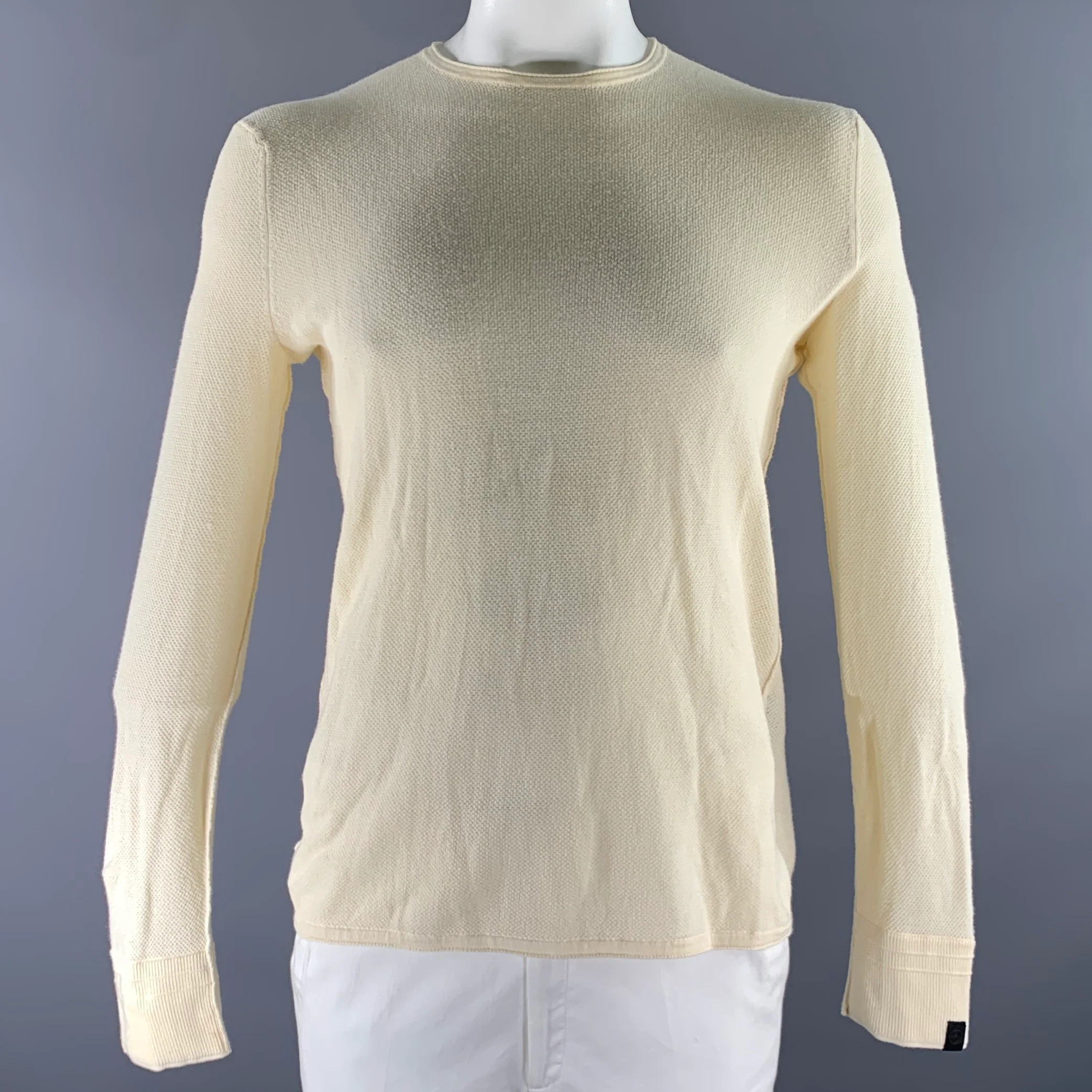 RAG & BONE Size L Cream Knit Cotton Thermal Long Sleeve Shirt