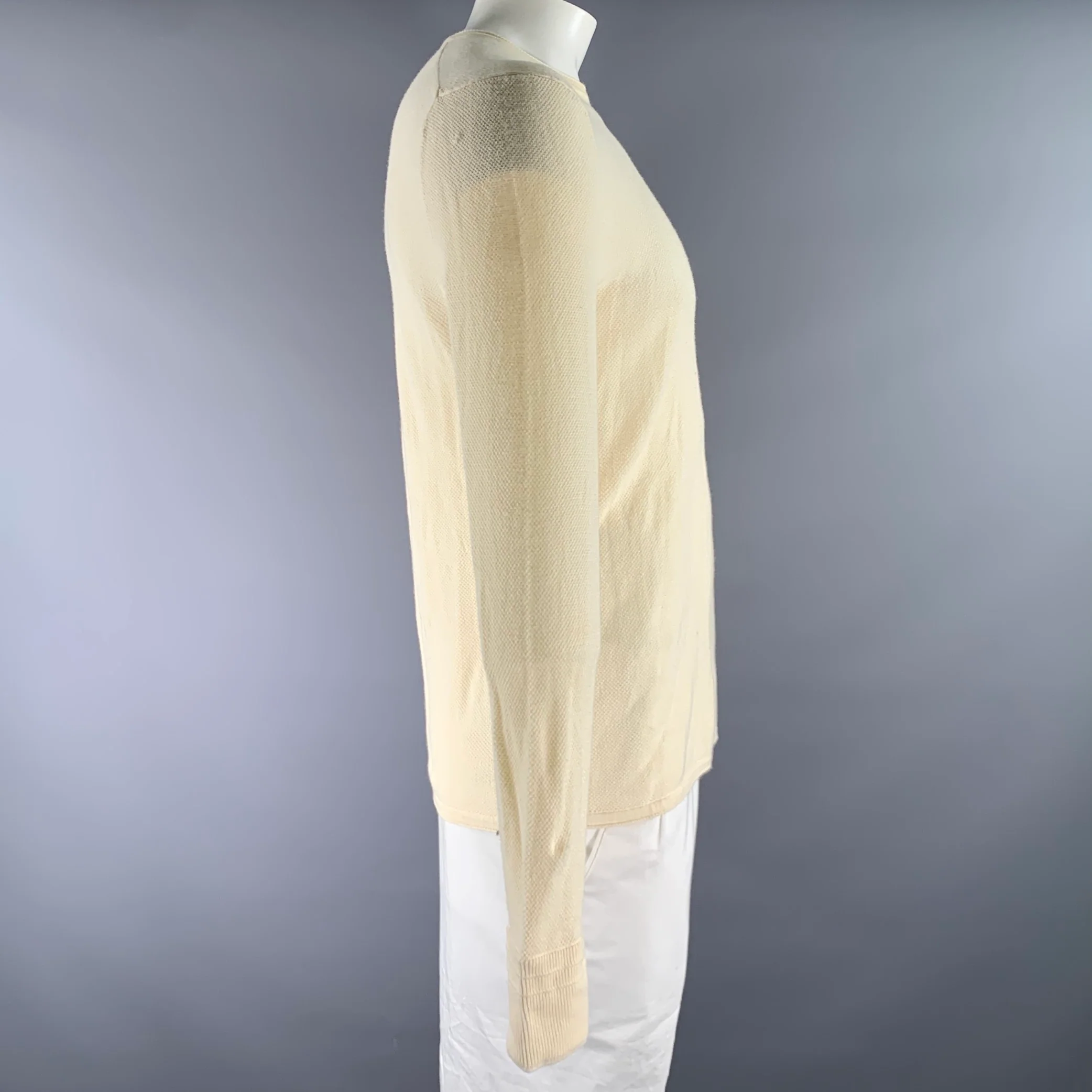 RAG & BONE Size L Cream Knit Cotton Thermal Long Sleeve Shirt - Image 2