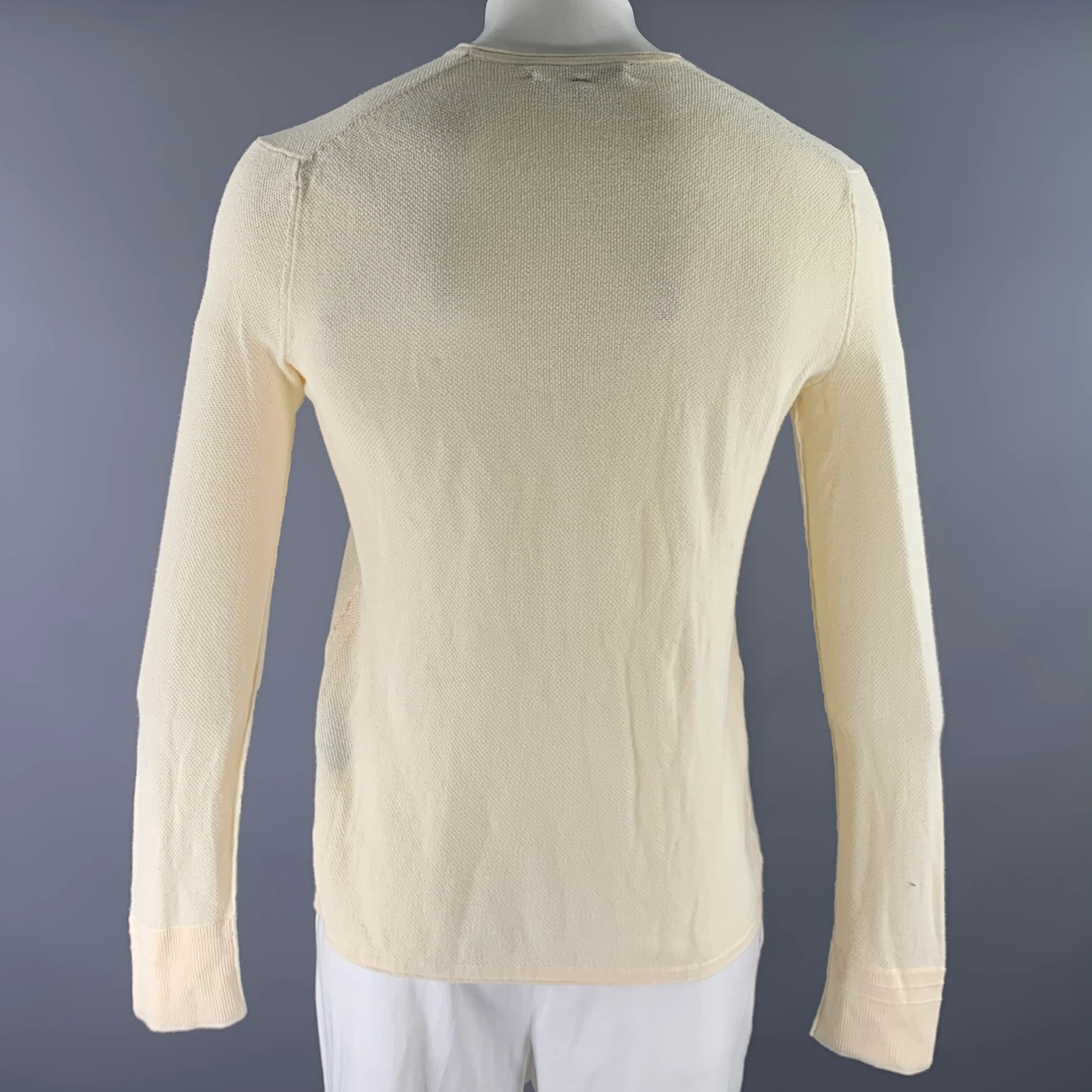 RAG & BONE Size L Cream Knit Cotton Thermal Long Sleeve Shirt - Image 3