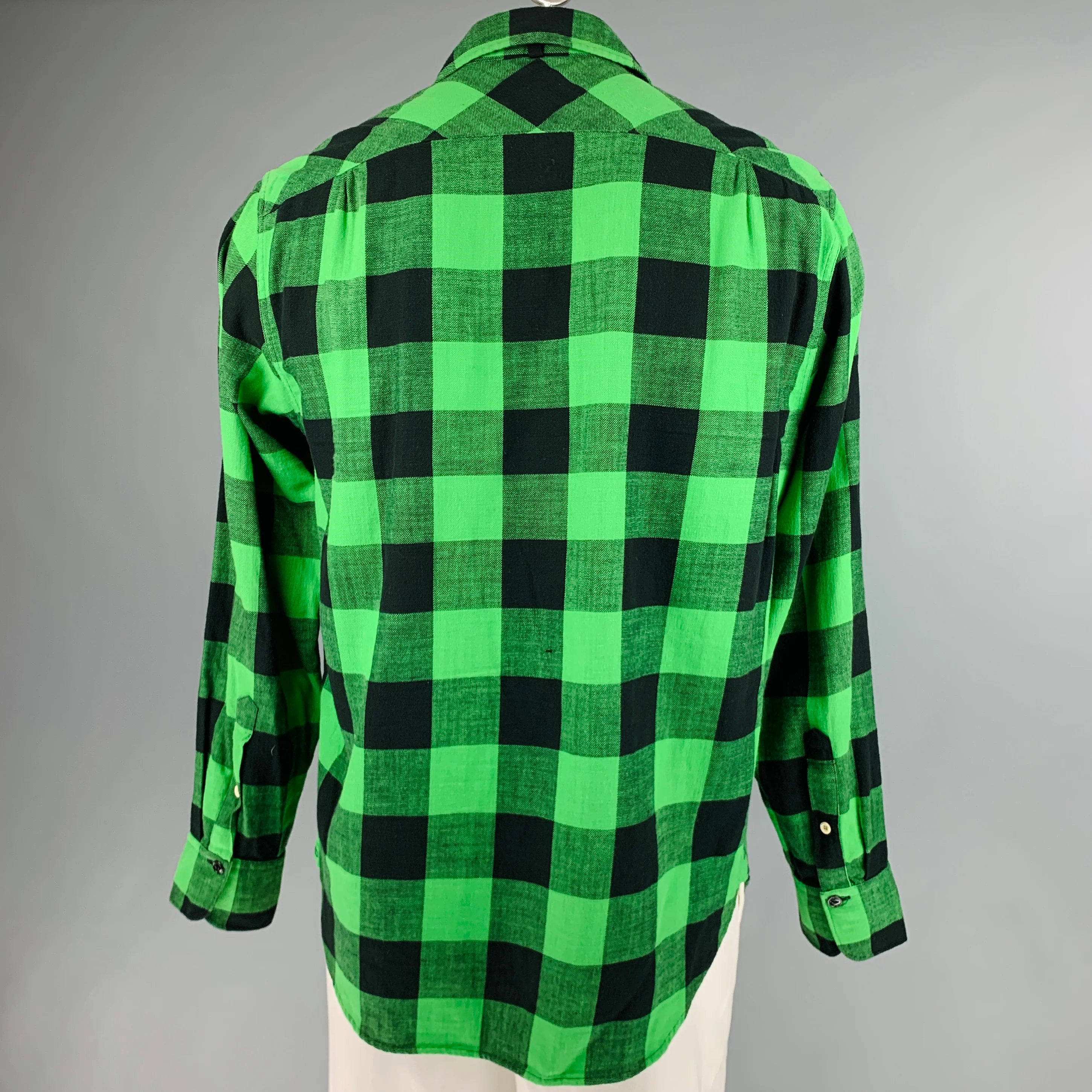 RAG & BONE Size L Green Black Buffalo Plaid Cotton Long Sleeve Shirt - Image 3