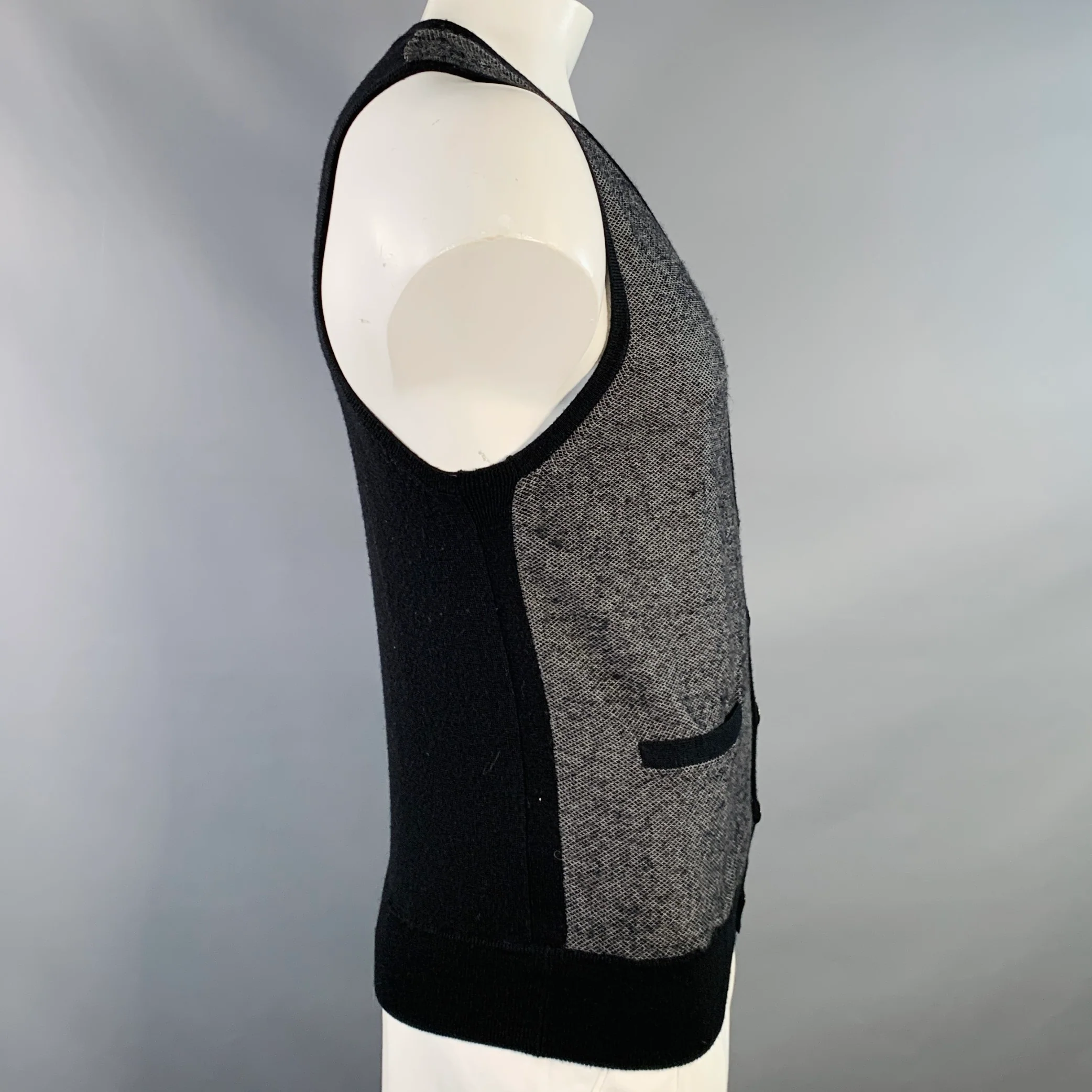RAG & BONE Size L Grey Black Geometric Wool V-Neck Vest - Image 3