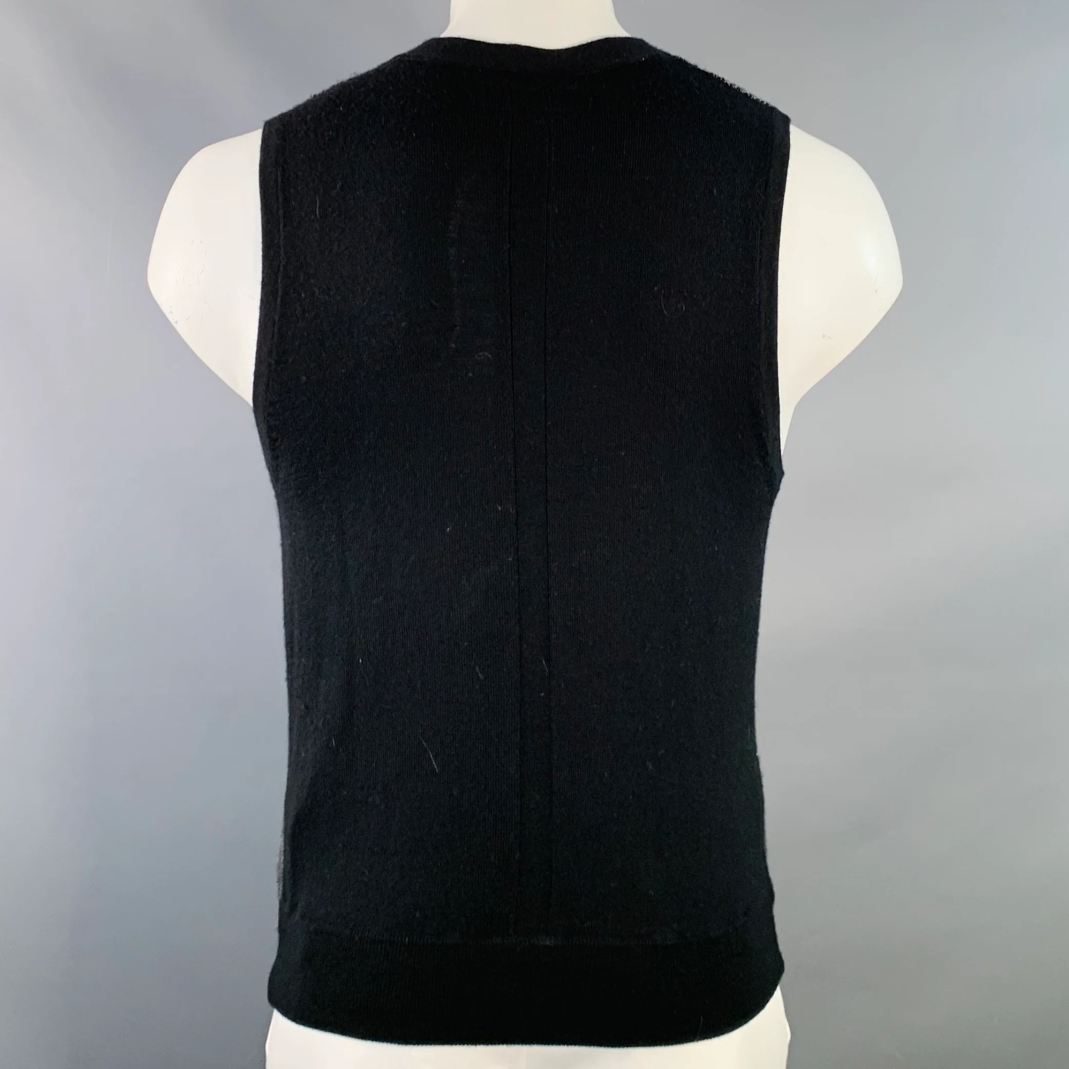 RAG & BONE Size L Grey Black Geometric Wool V-Neck Vest - Image 4