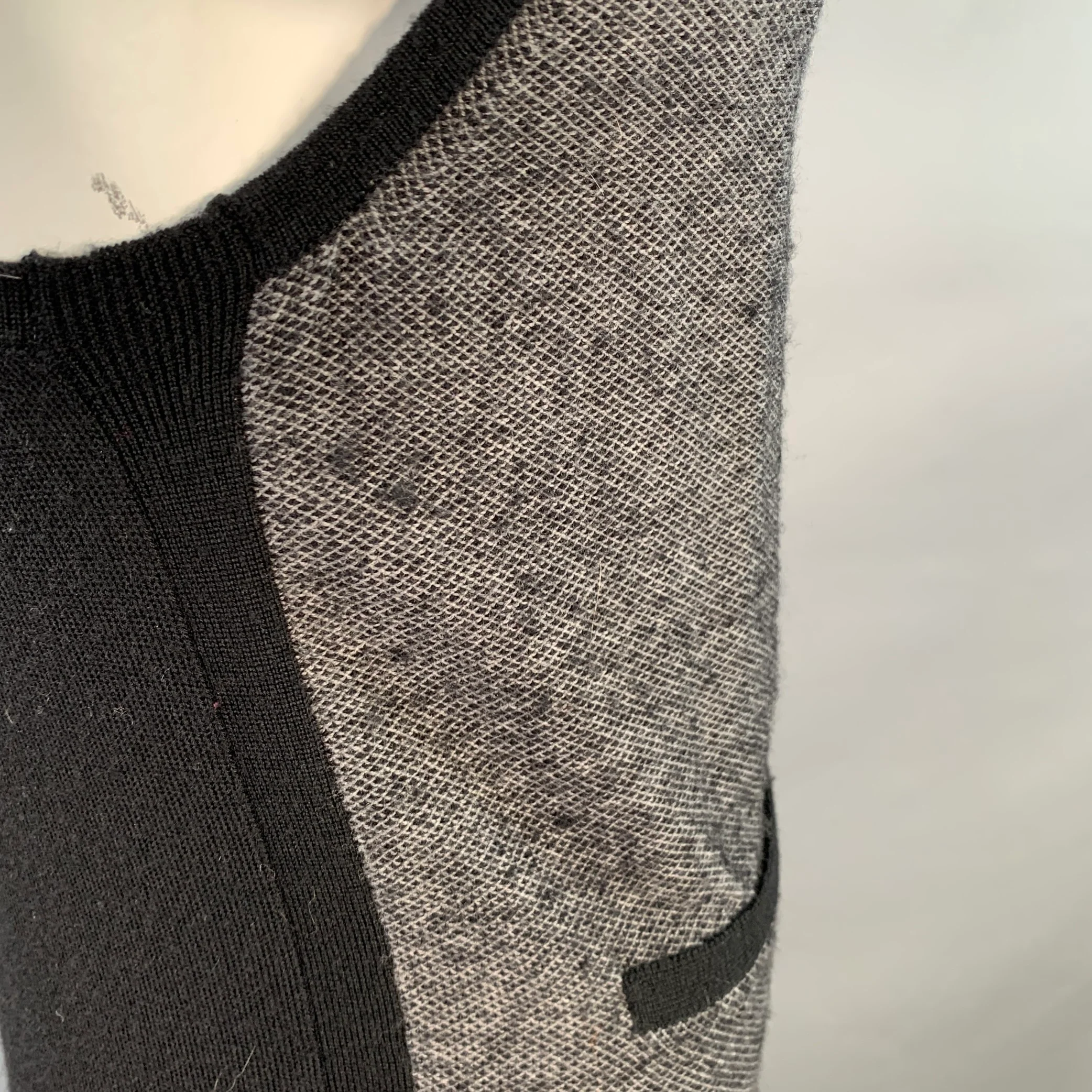RAG & BONE Size L Grey Black Geometric Wool V-Neck Vest - Image 5
