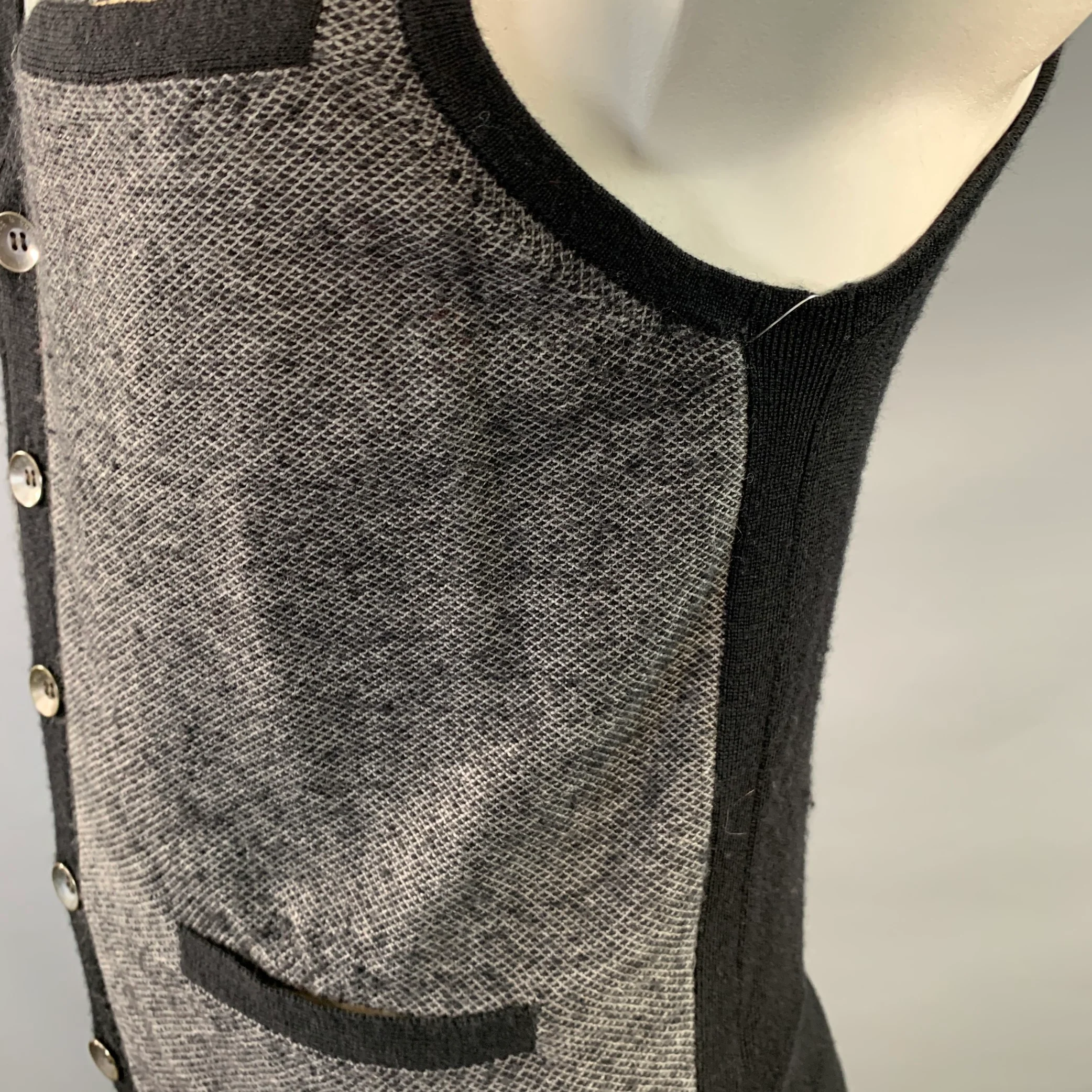 RAG & BONE Size L Grey Black Geometric Wool V-Neck Vest - Image 6