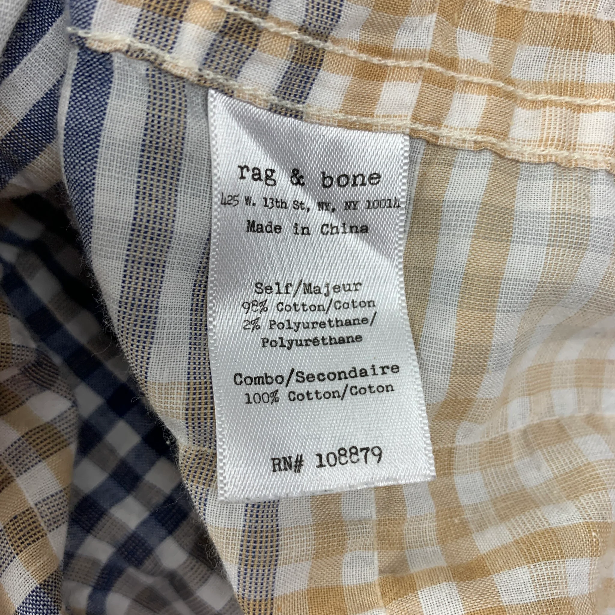 RAG & BONE Size L Navy Beige Checkered Cotton Short Sleeve Shirt - Image 4