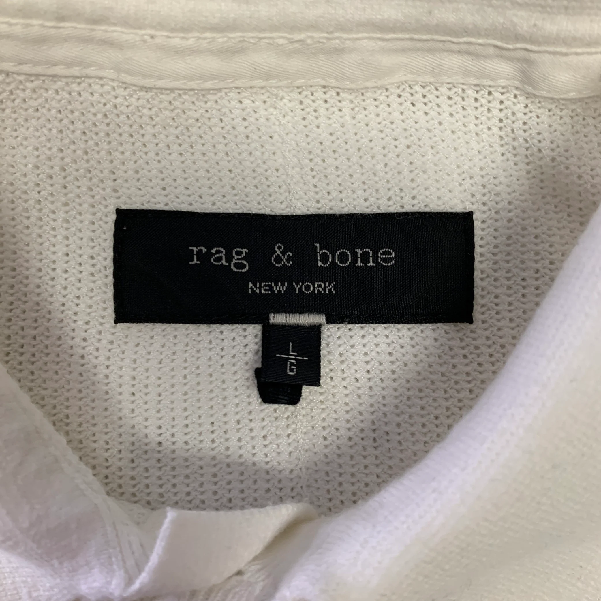RAG & BONE Size L White Woven Cotton Blend Buttoned Polo - Image 4