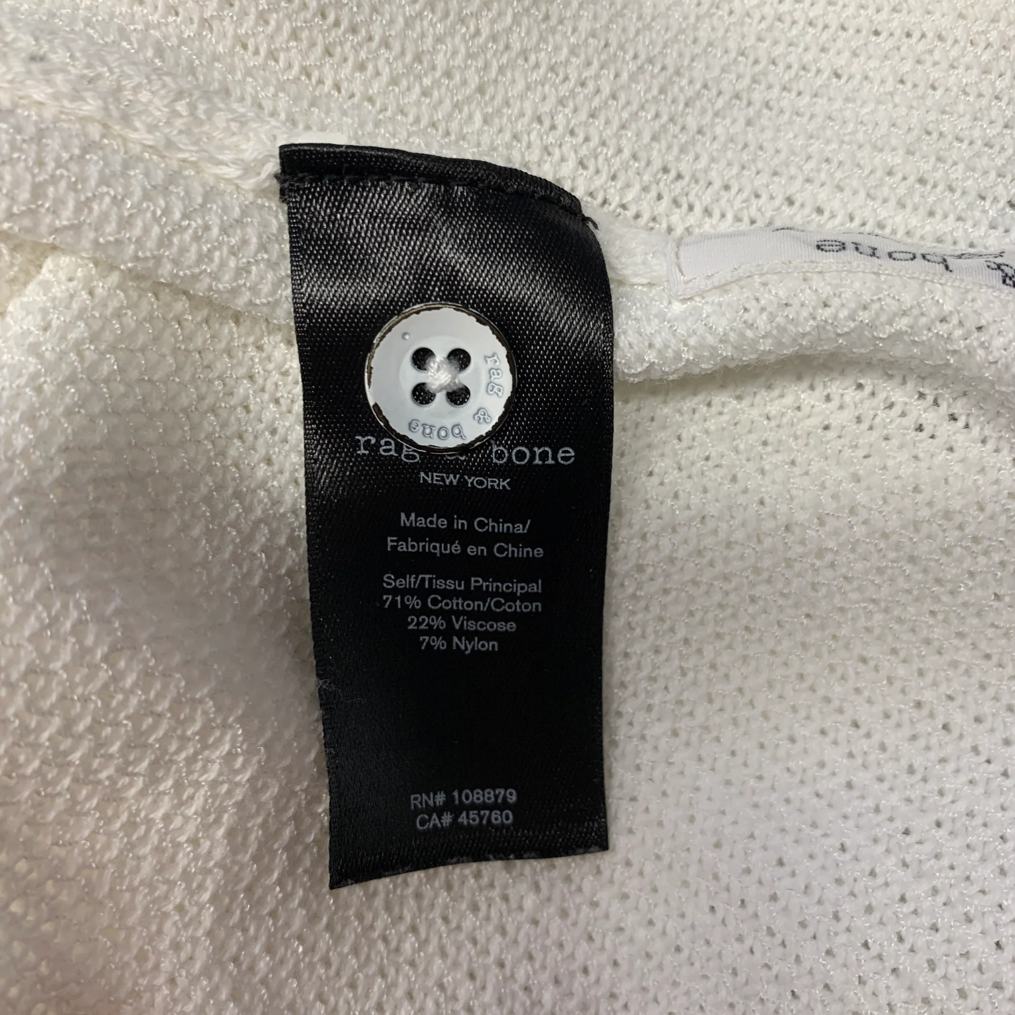 RAG & BONE Size L White Woven Cotton Blend Buttoned Polo - Image 5