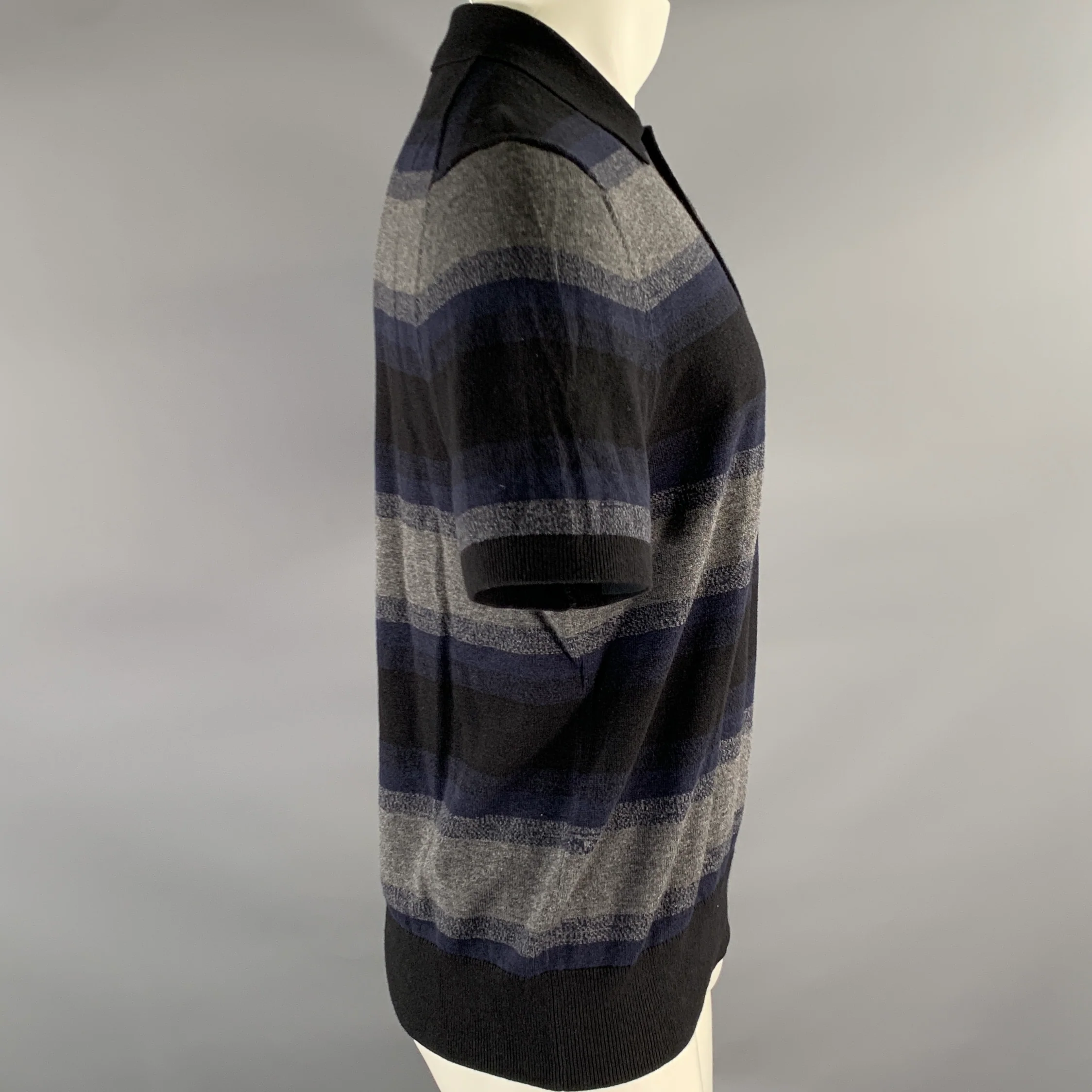 RAG & BONE Size M Black Grey Navy Cotton Cashmere Ribbed Polo - Image 3
