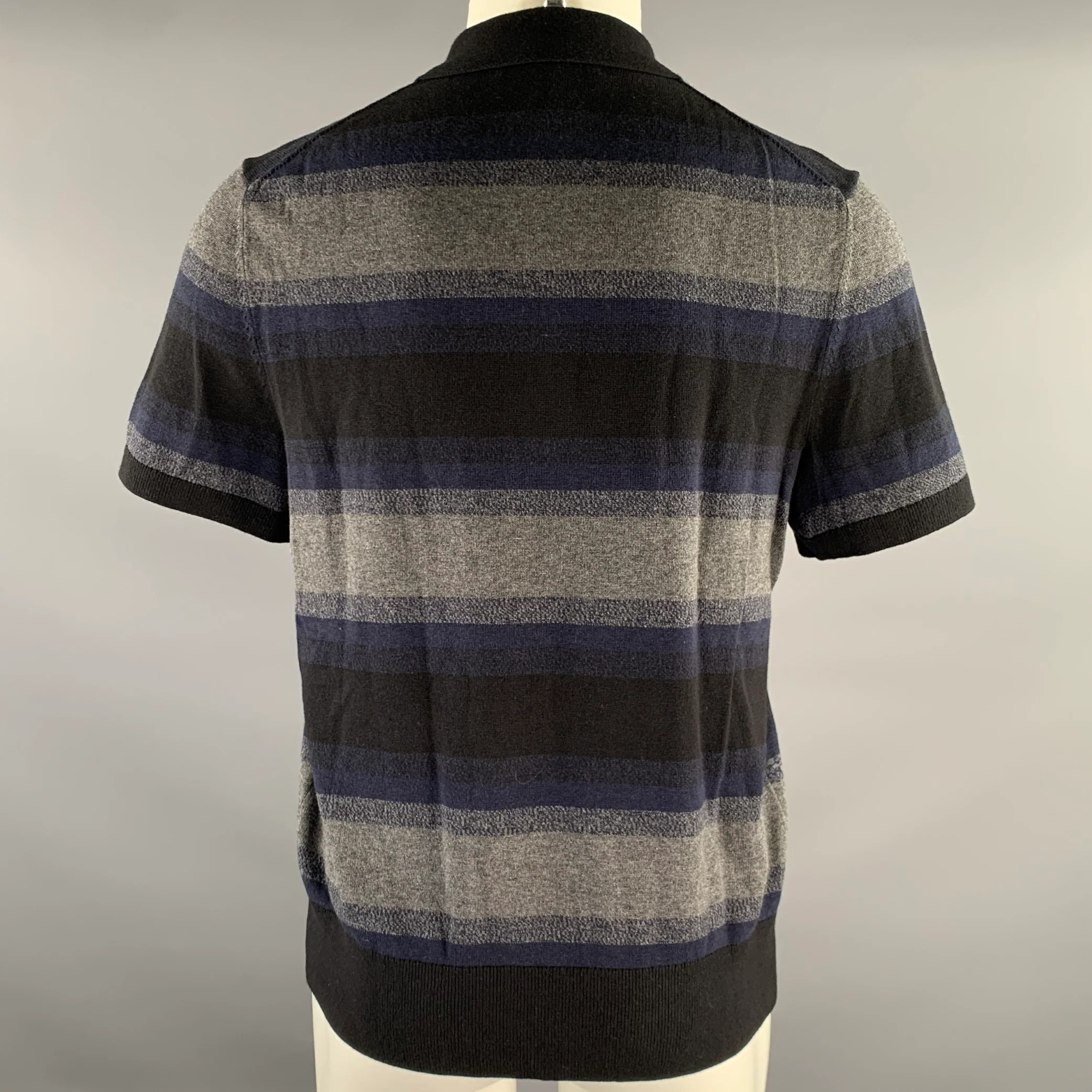 RAG & BONE Size M Black Grey Navy Cotton Cashmere Ribbed Polo - Image 4
