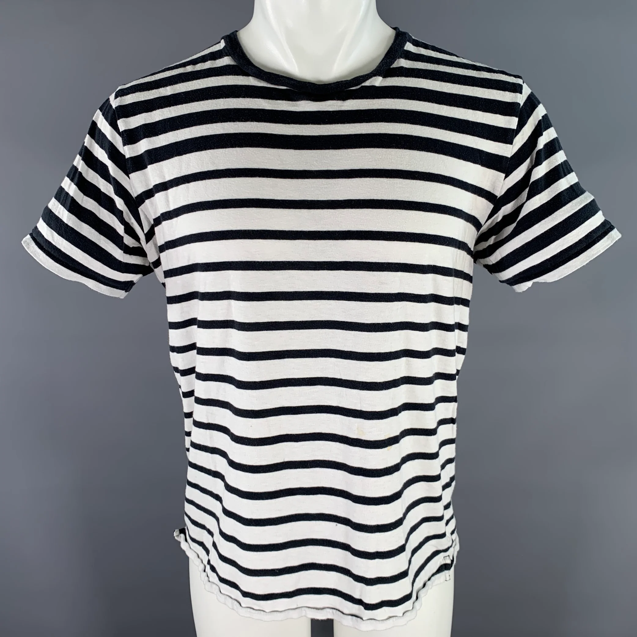 RAG & BONE Size M Navy White Stripe Cotton Crew-Neck T-shirt