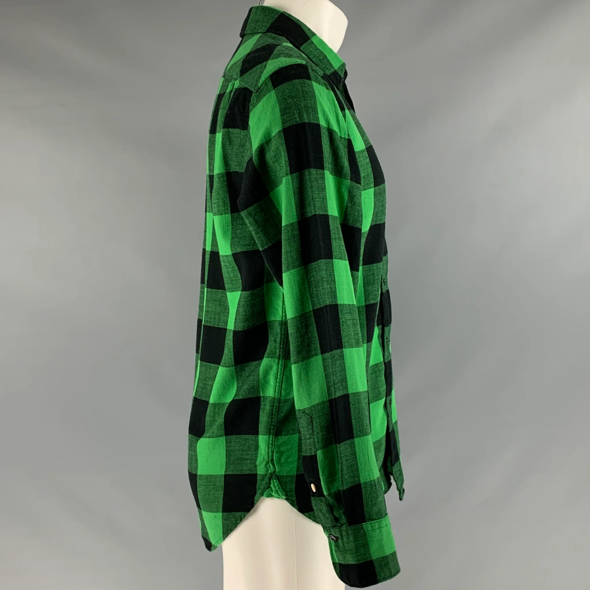 RAG & BONE Size S Green Black Checkered Cotton One Pocket Long Sleeve Shirt - Image 2