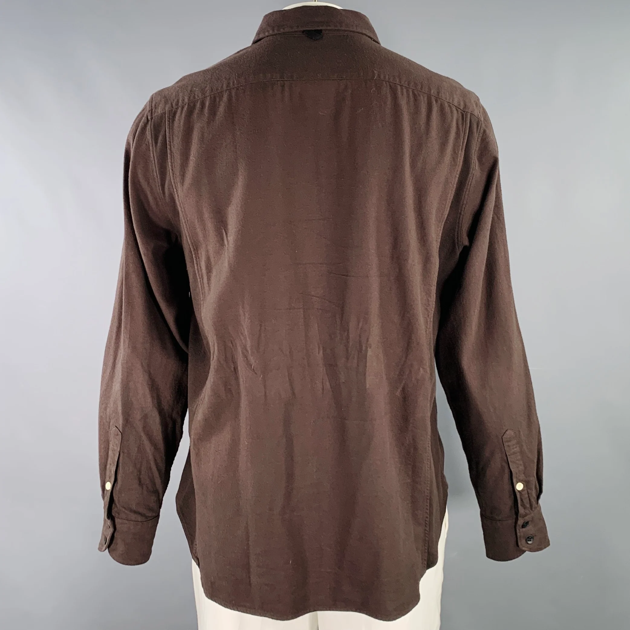 RAG & BONE Size XL Brown Twill Cotton Spread Collar Long Sleeve Shirt - Image 3