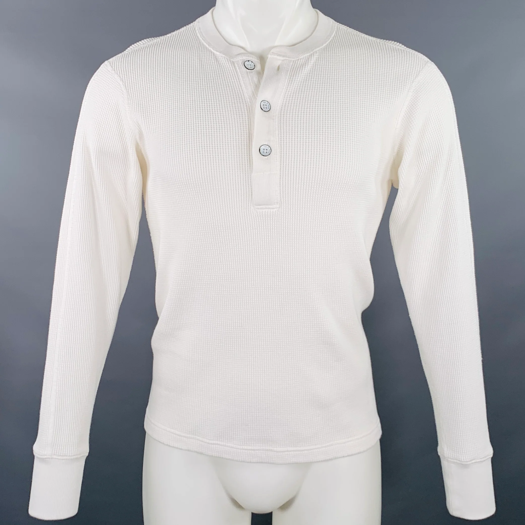 RAG & BONE Size XS White Waffle Knit Cotton Henley T-shirt
