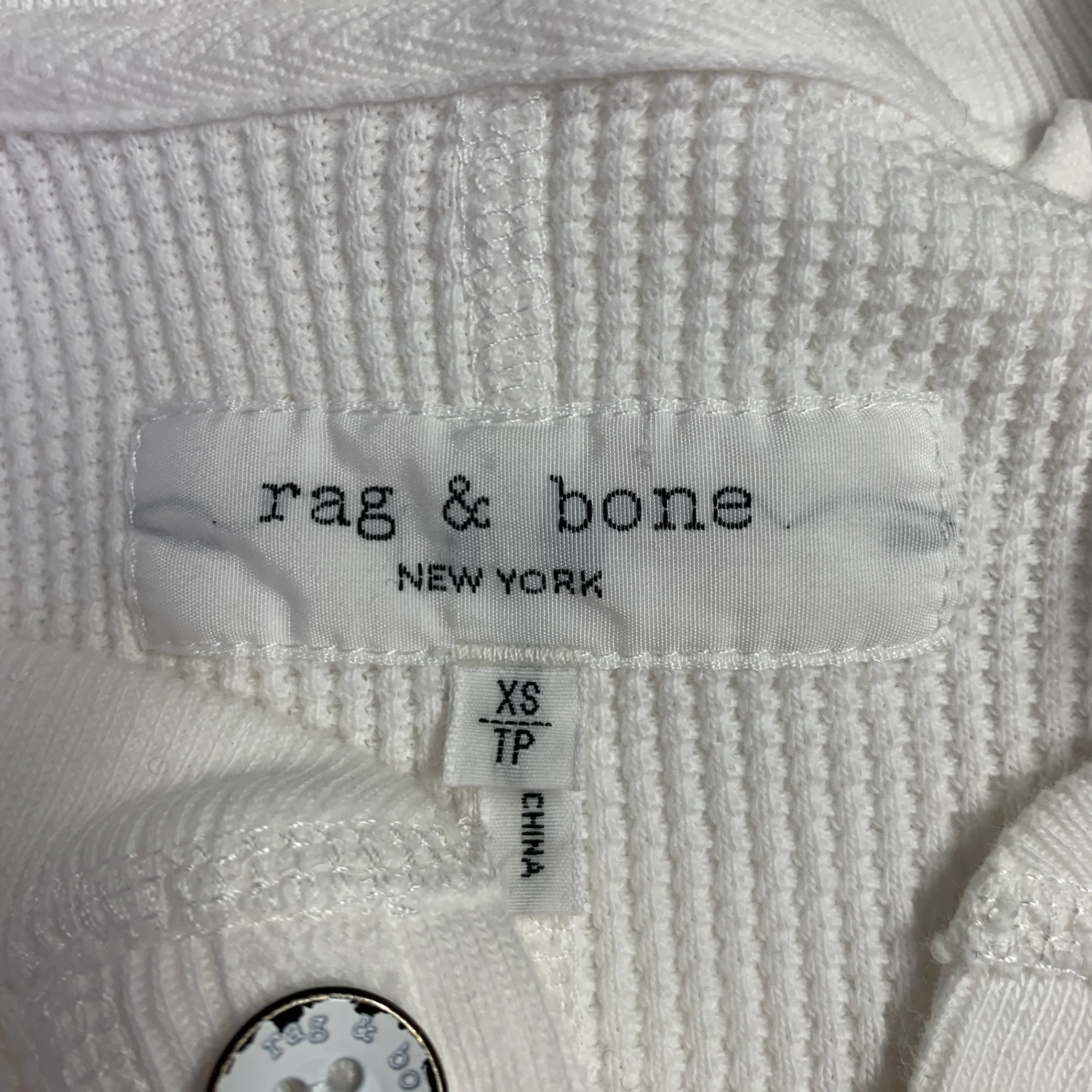 RAG & BONE Size XS White Waffle Knit Cotton Henley T-shirt - Image 5