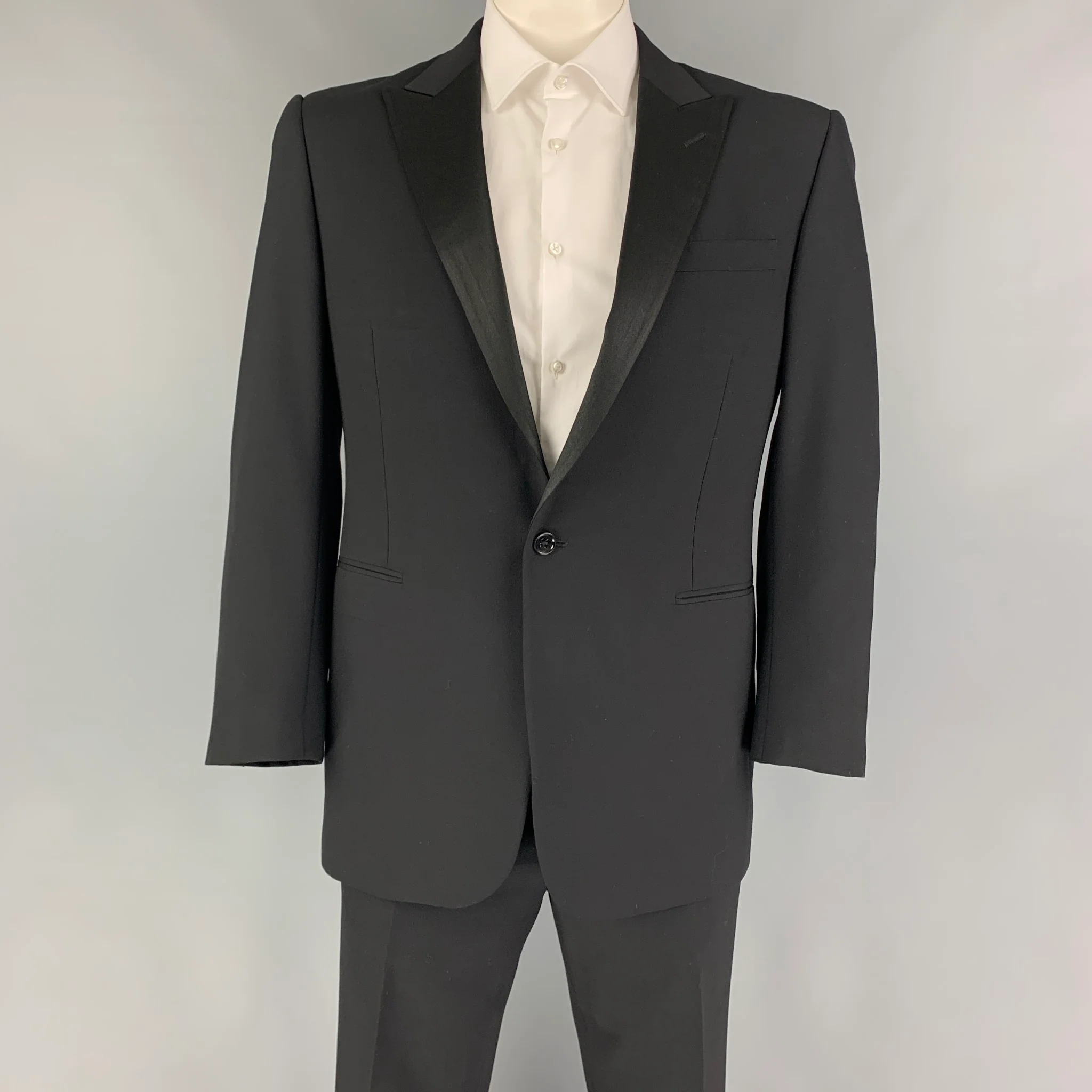 RALPH LAUREN Black Label Size 42 Regular Black Wool Peak Lapel Tuxedo Suit