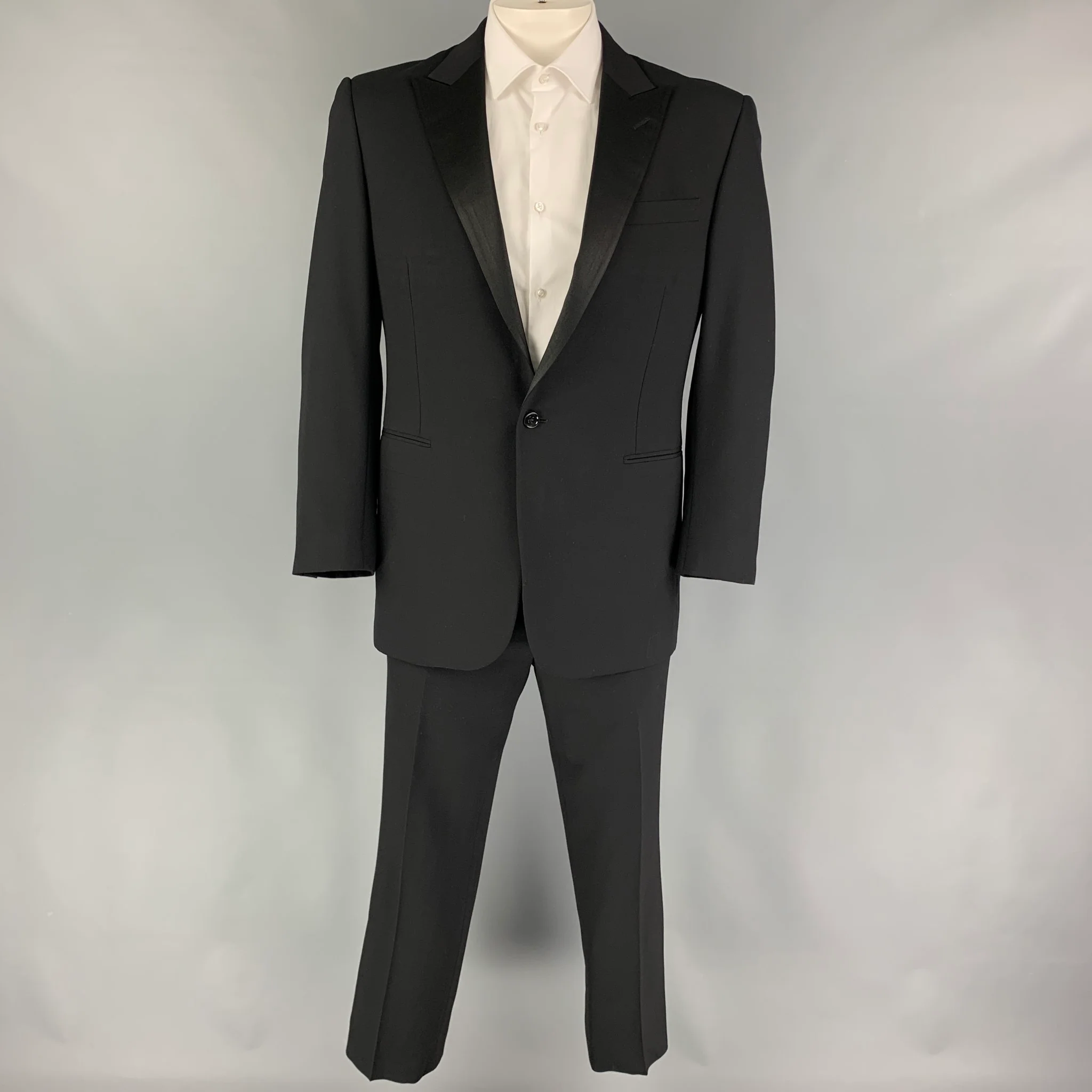 RALPH LAUREN Black Label Size 42 Regular Black Wool Peak Lapel Tuxedo Suit - Image 2