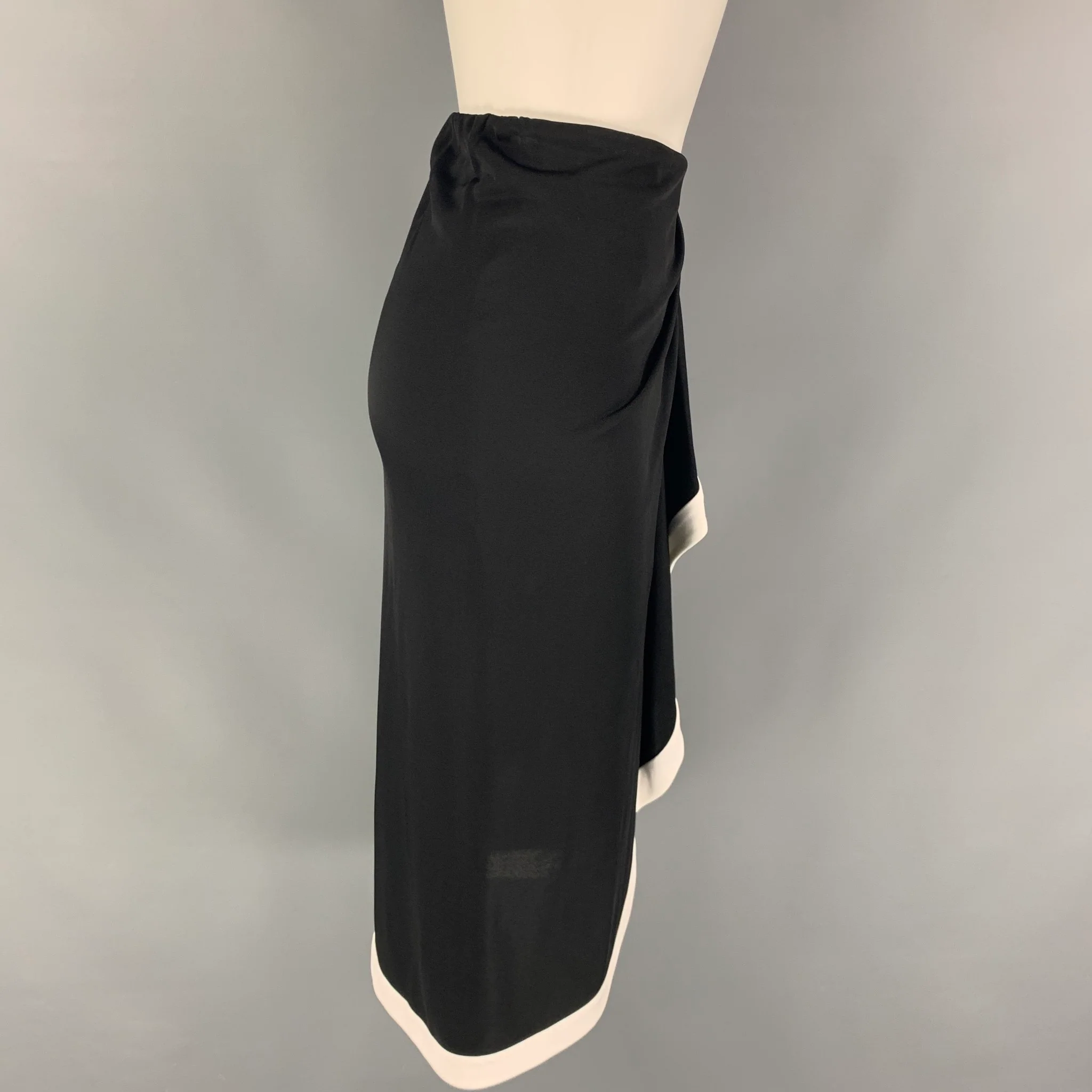 RALPH LAUREN Black Label Size 6 Black White Viscose Nylon Contrast Trim Wrap Skirt - Image 2