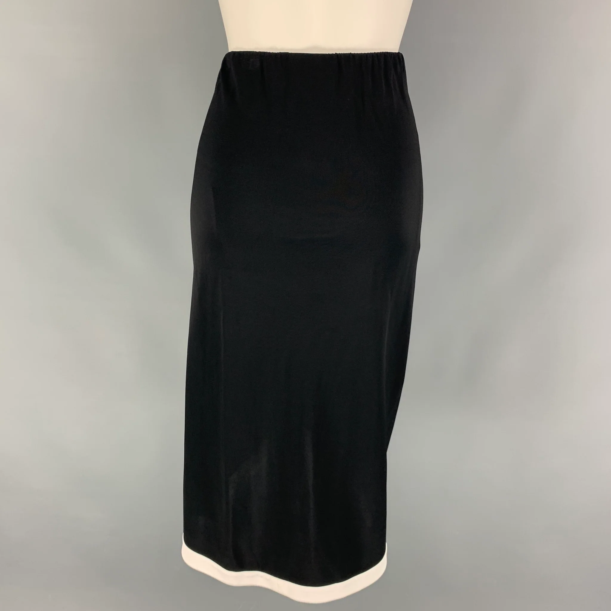 RALPH LAUREN Black Label Size 6 Black White Viscose Nylon Contrast Trim Wrap Skirt - Image 3