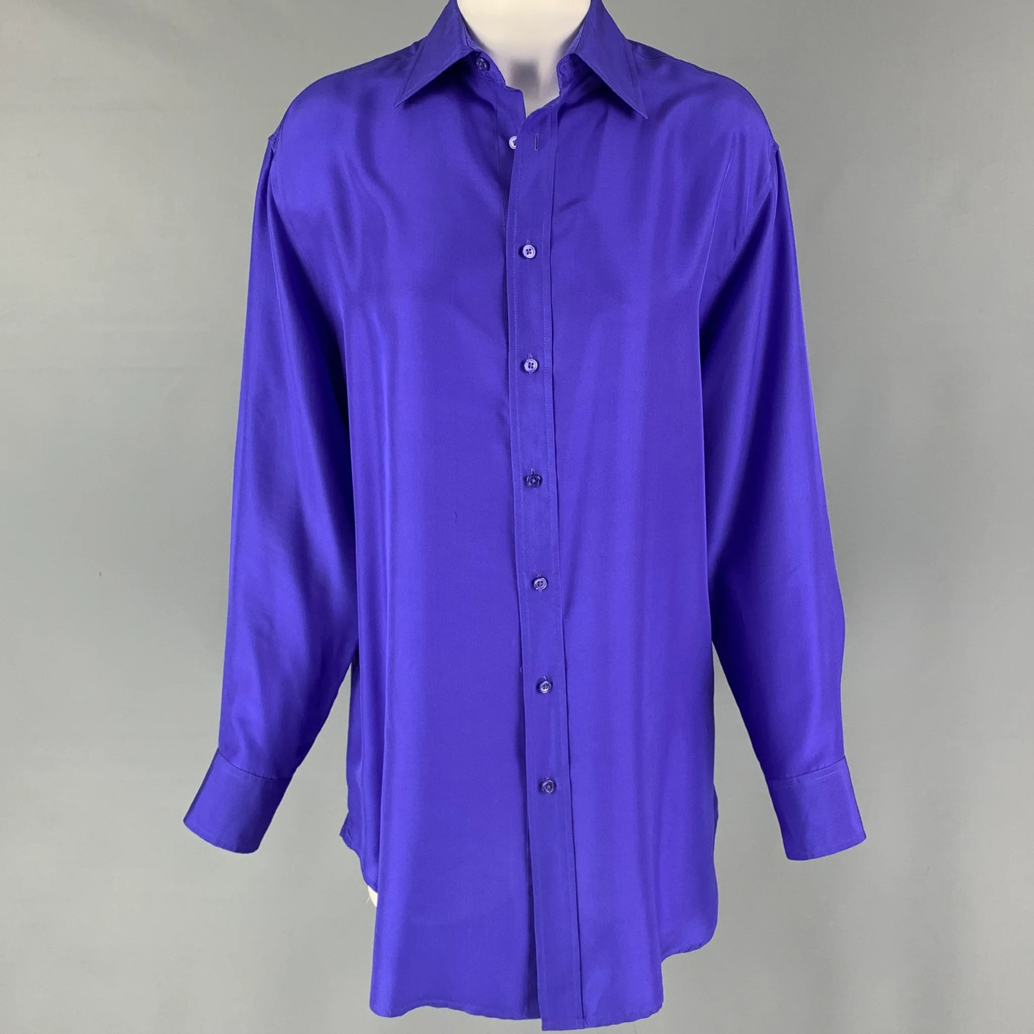 RALPH LAUREN Black Label Size 8 Purple Silk Button Up Shirt