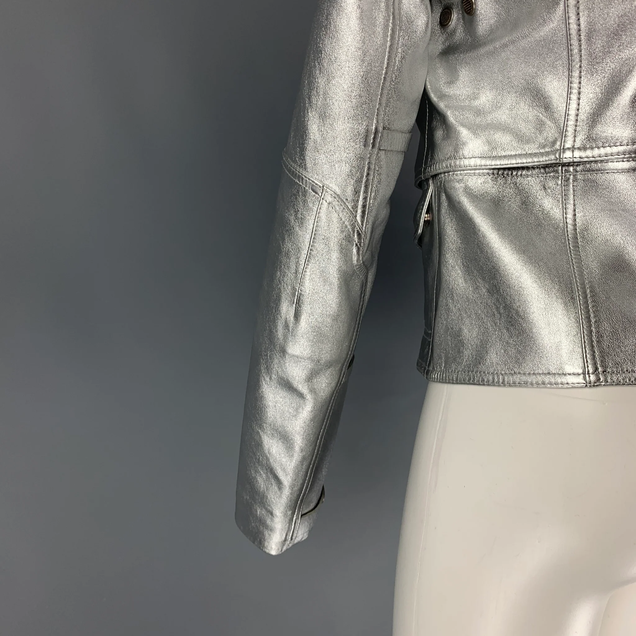 RALPH LAUREN Black Label Size M Silver Leather Metallic Lambskin Jacket - Image 4