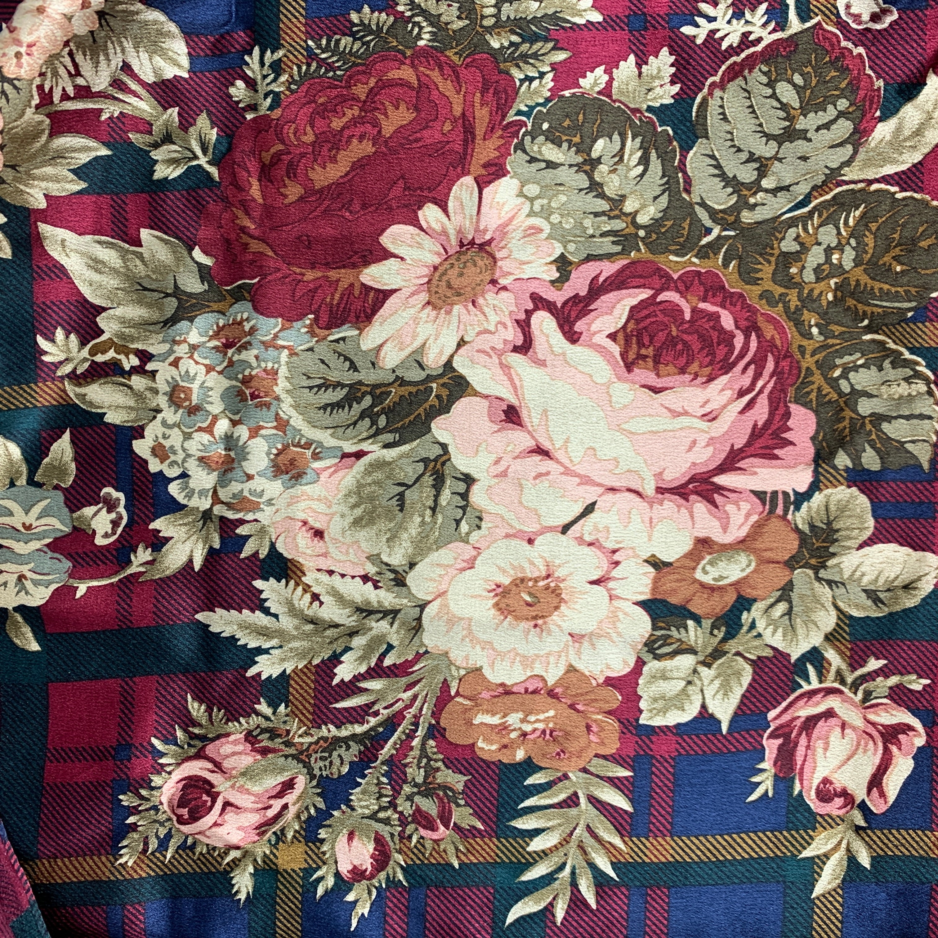 RALPH LAUREN Burgundy Multi Color Plaid Floral Scarf - Image 3