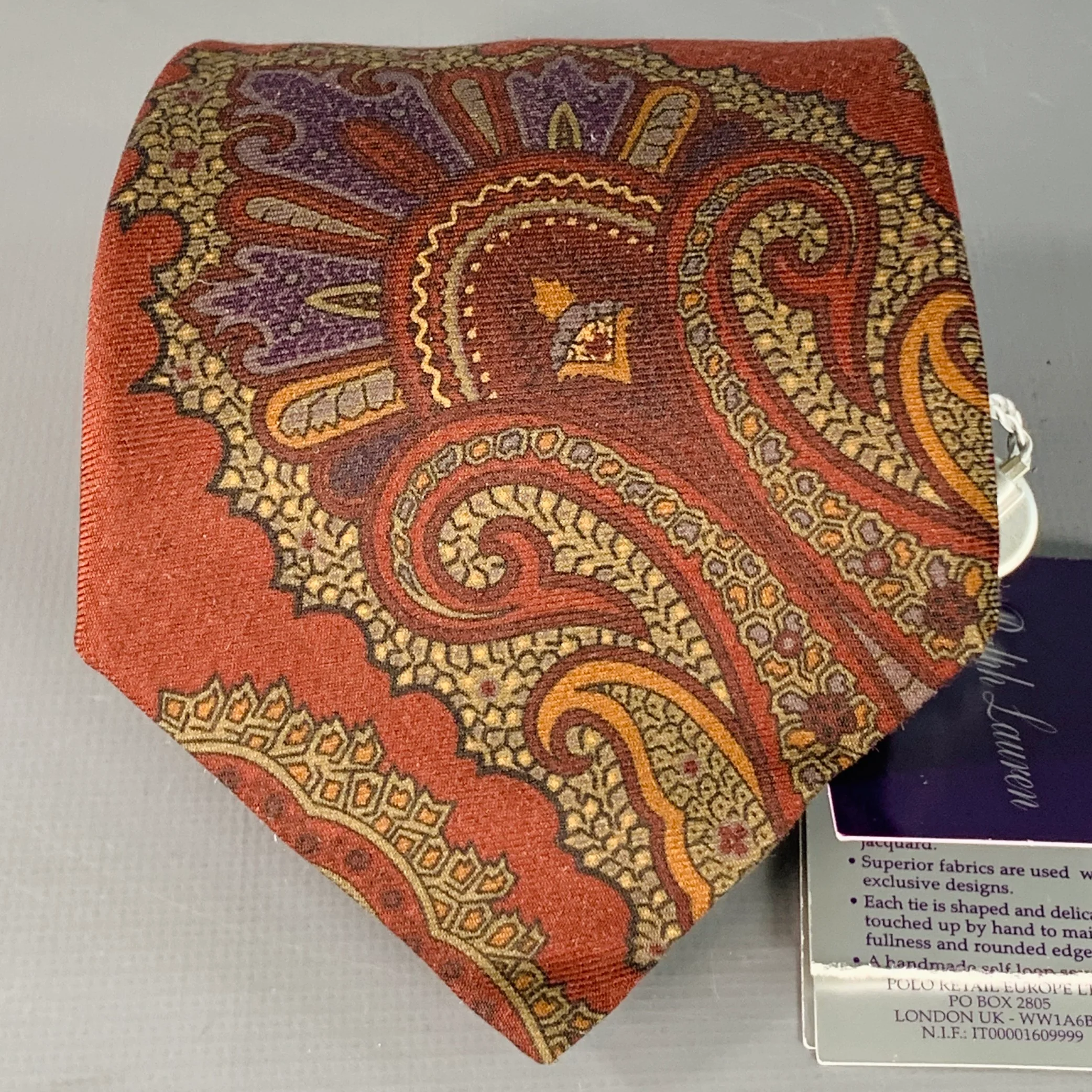 RALPH LAUREN Burgundy Olive Paisley Silk Tie
