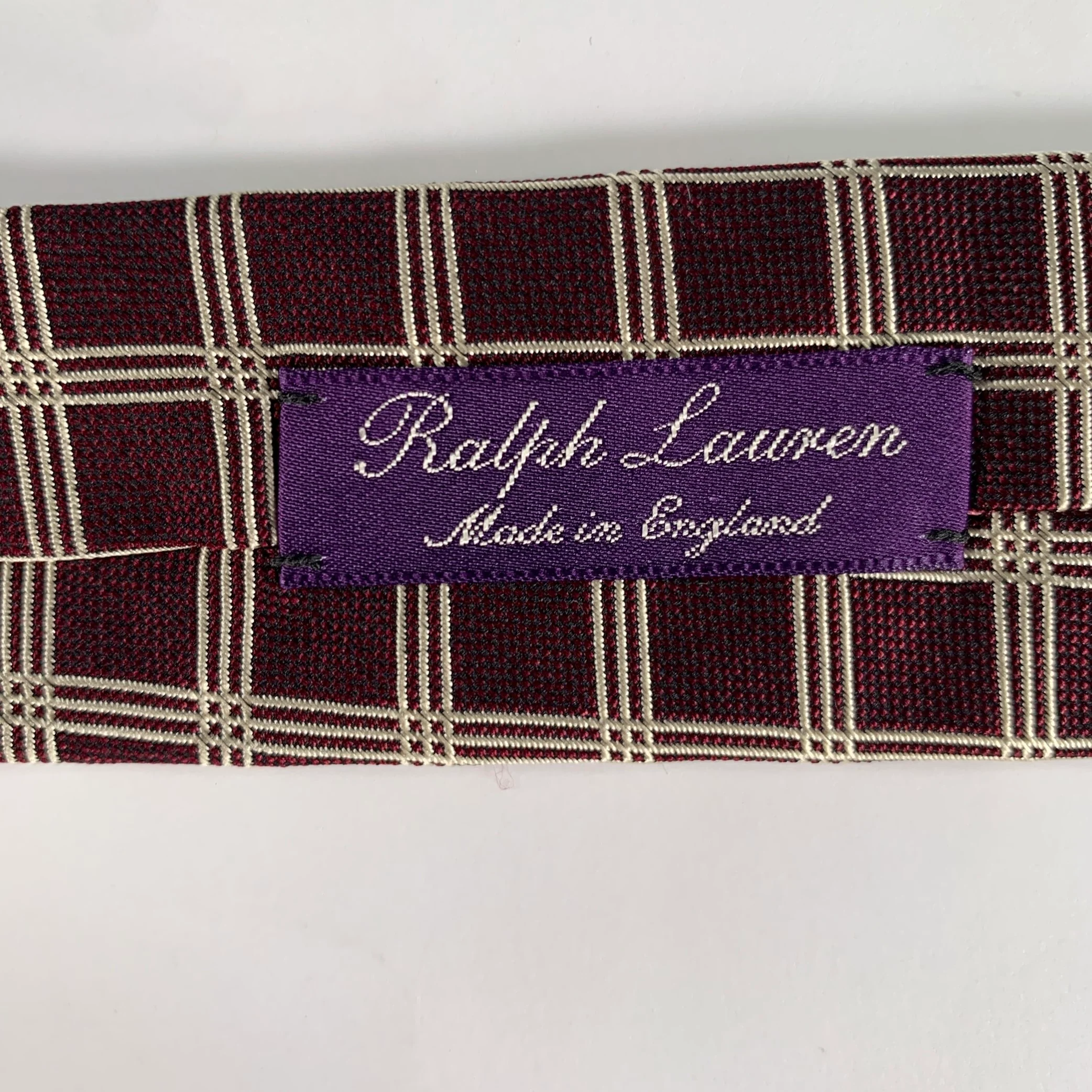 RALPH LAUREN Burgundy White Checkered Silk Tie - Image 3
