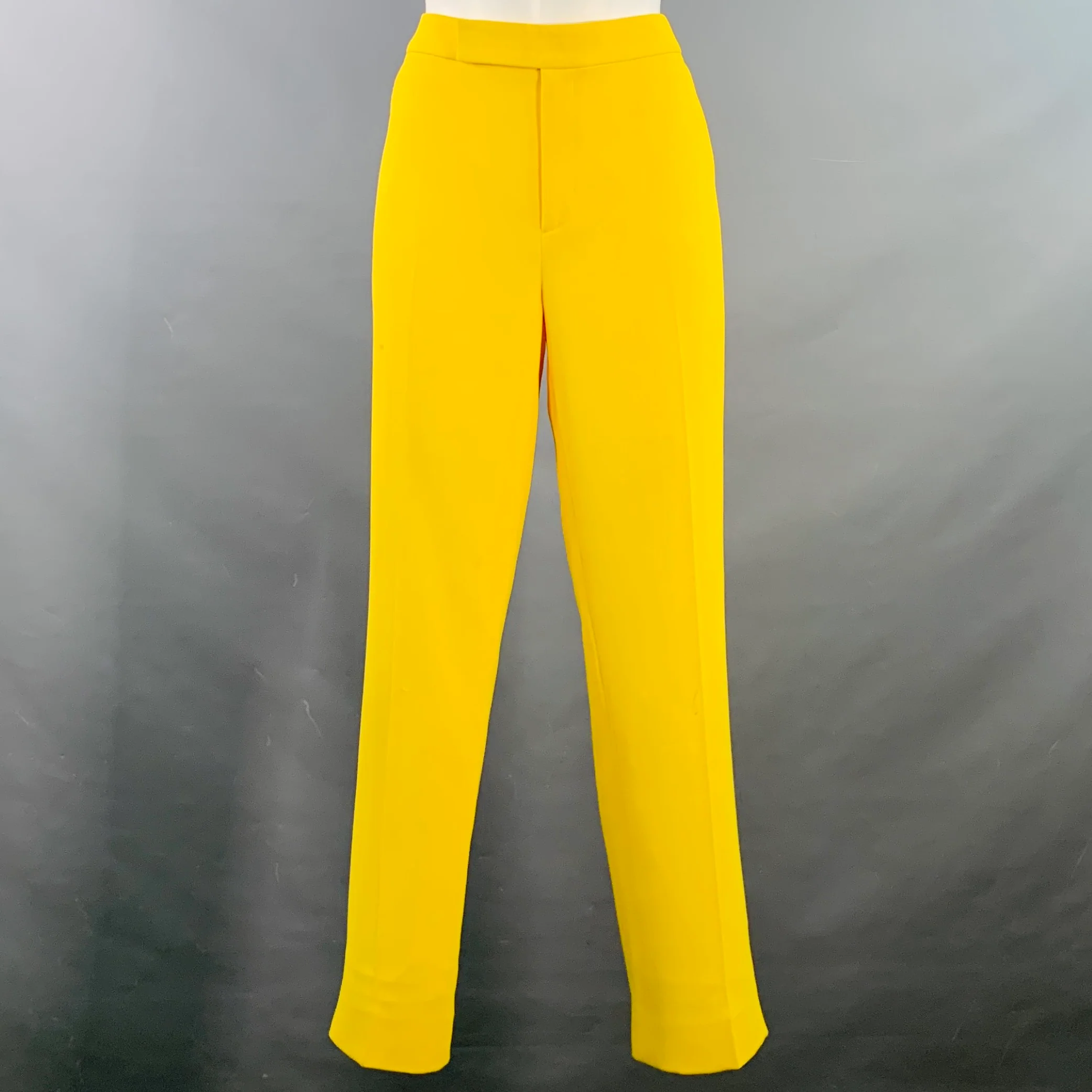 RALPH LAUREN COLLECTION Size 4 Yellow Crepe Tapered Flat Front Zip Fly Dress Pants