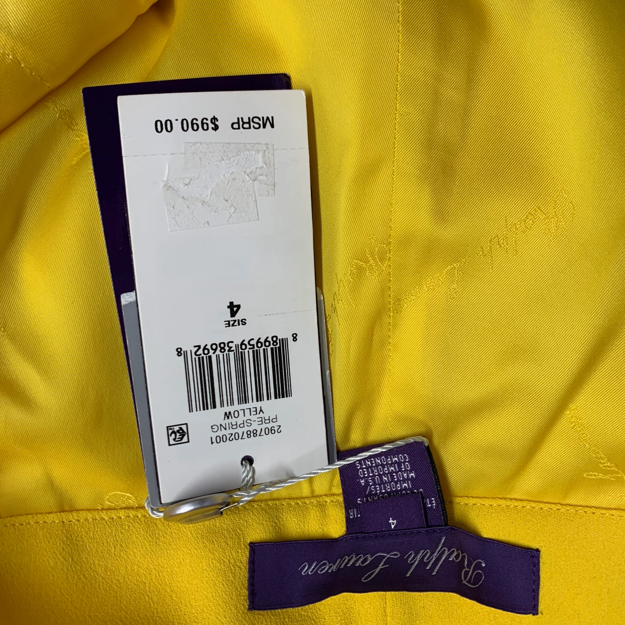 RALPH LAUREN COLLECTION Size 4 Yellow Crepe Tapered Flat Front Zip Fly Dress Pants - Image 9
