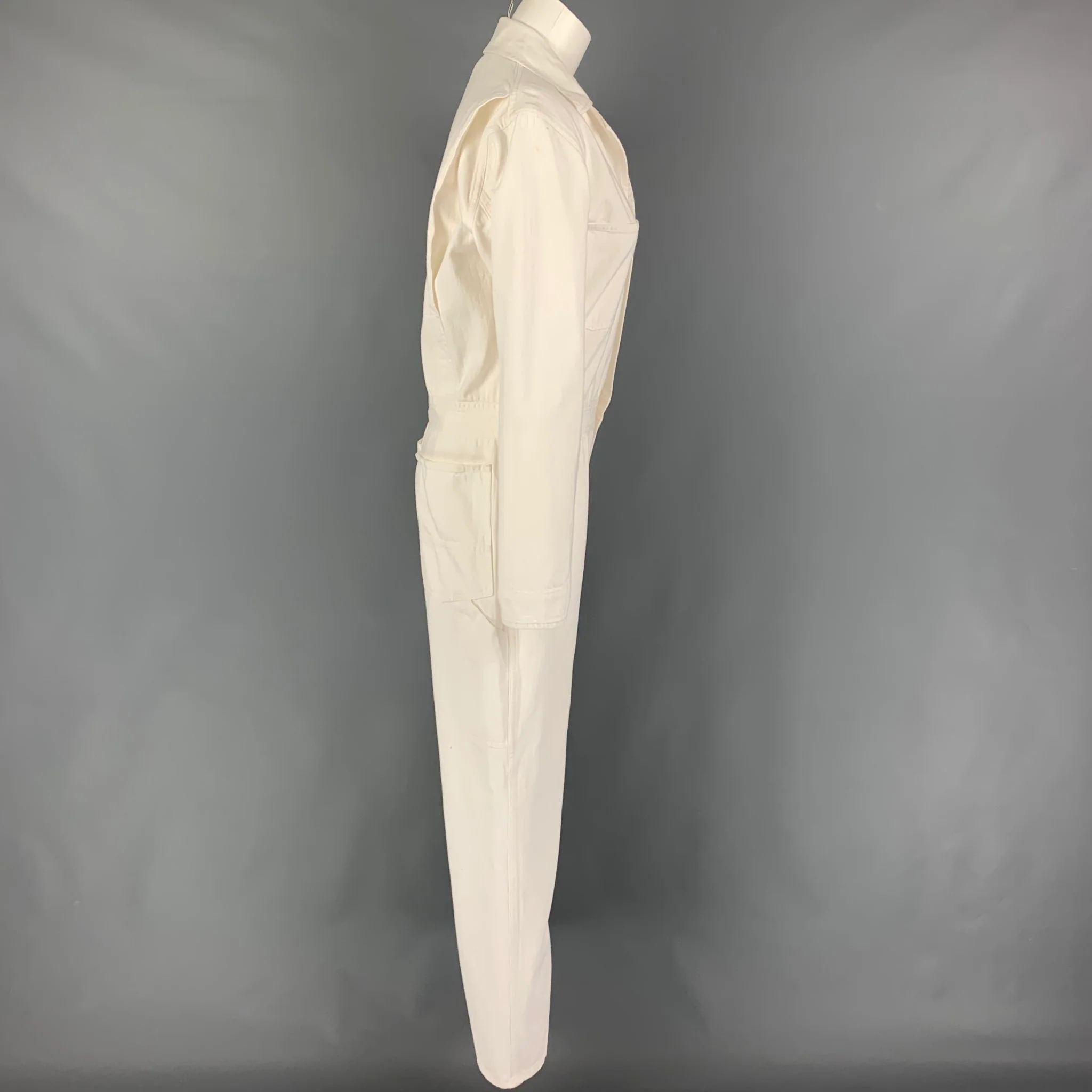 RALPH LAUREN Collection Size 8 Cream Cotton Long Sleeve Military Jumpsuit - Image 3