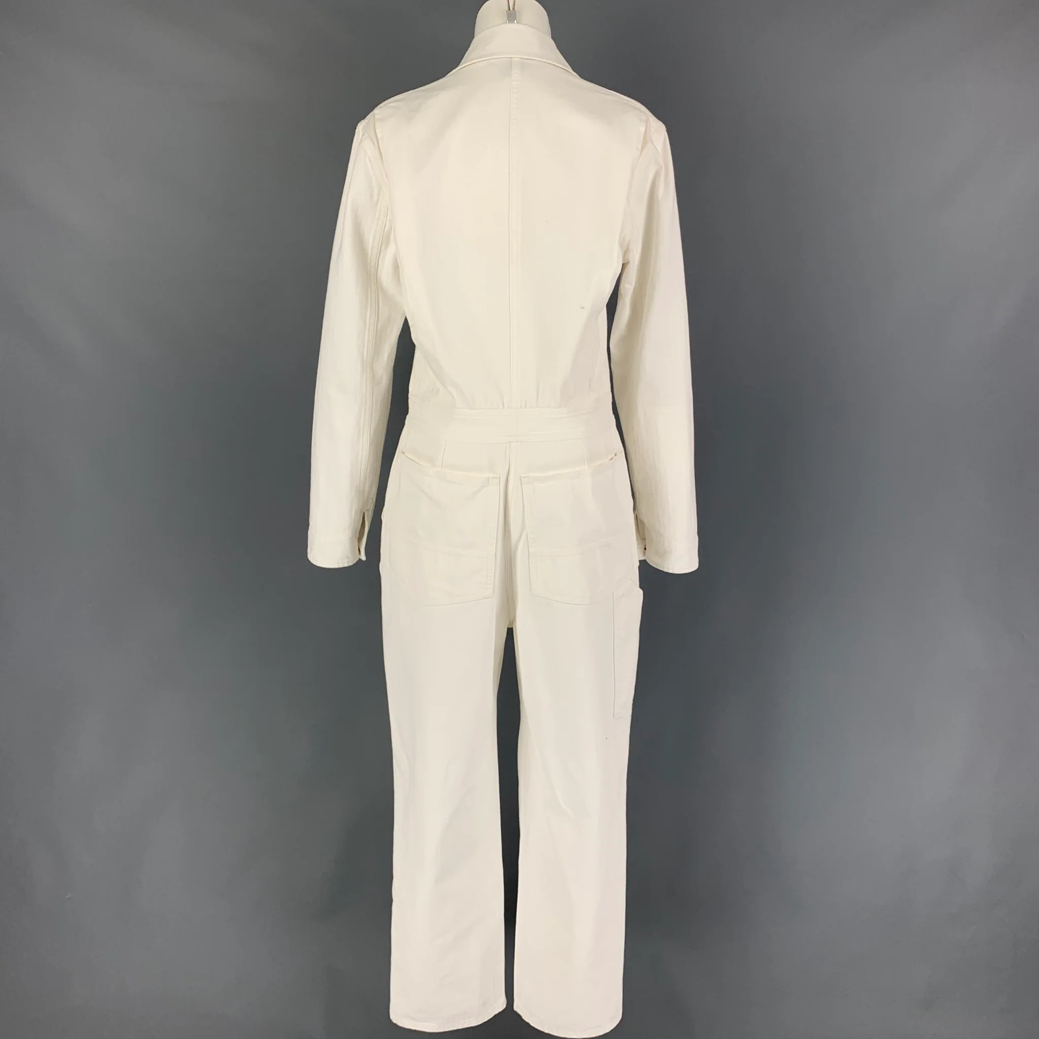 RALPH LAUREN Collection Size 8 Cream Cotton Long Sleeve Military Jumpsuit - Image 4