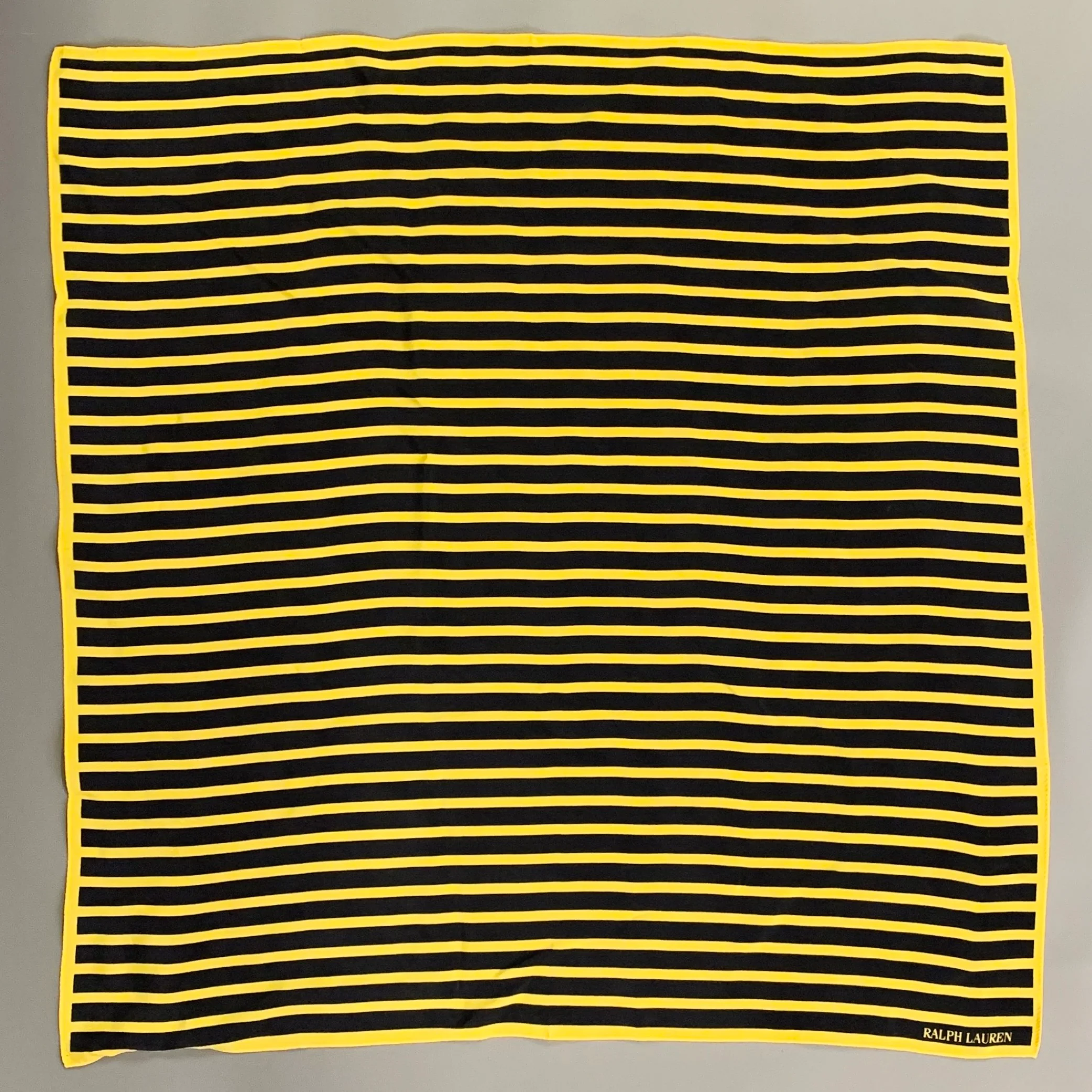 RALPH LAUREN COLLECTION Yellow Navy Stripe Silk Square Scarf