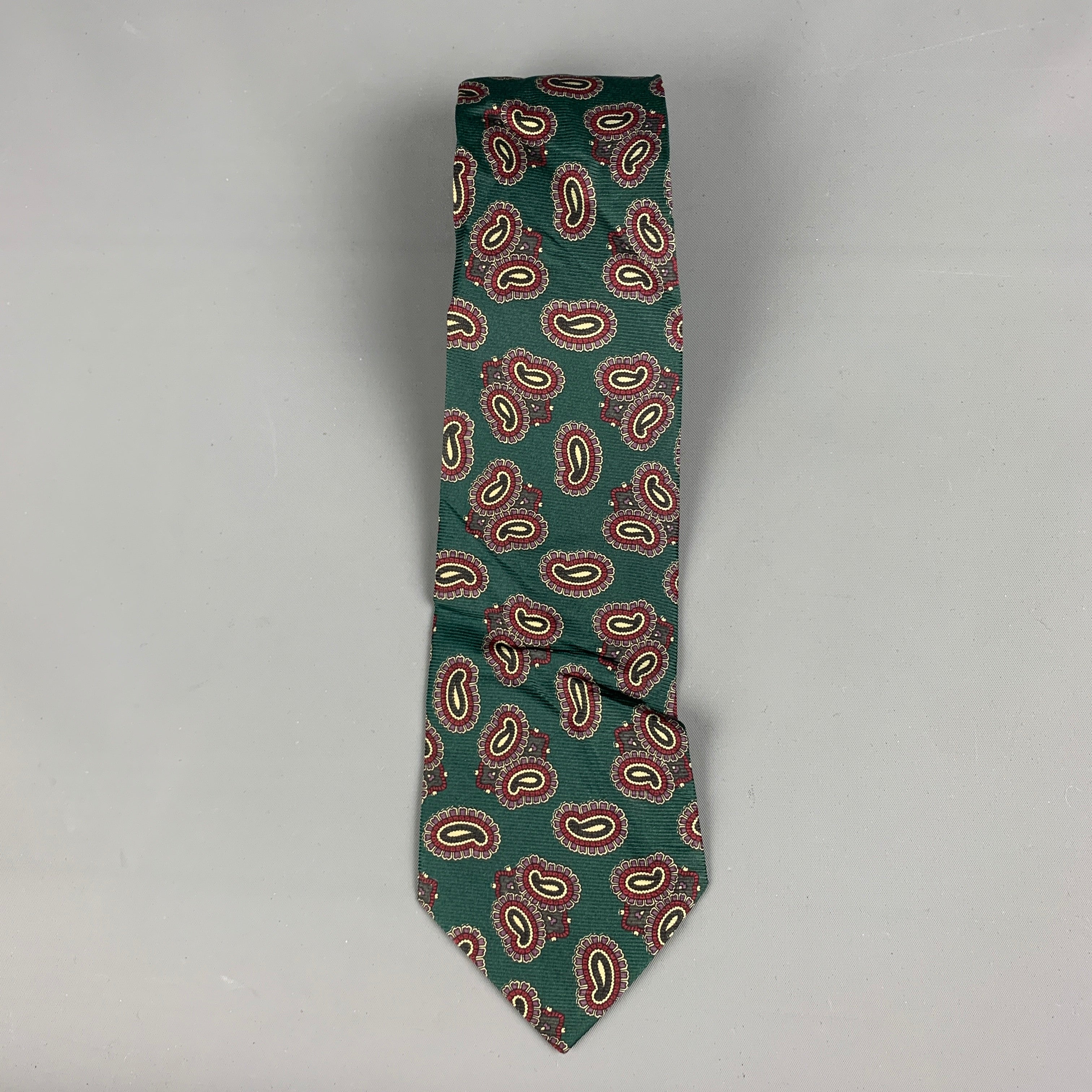 RALPH LAUREN Green Burgundy Paisley Silk Tie