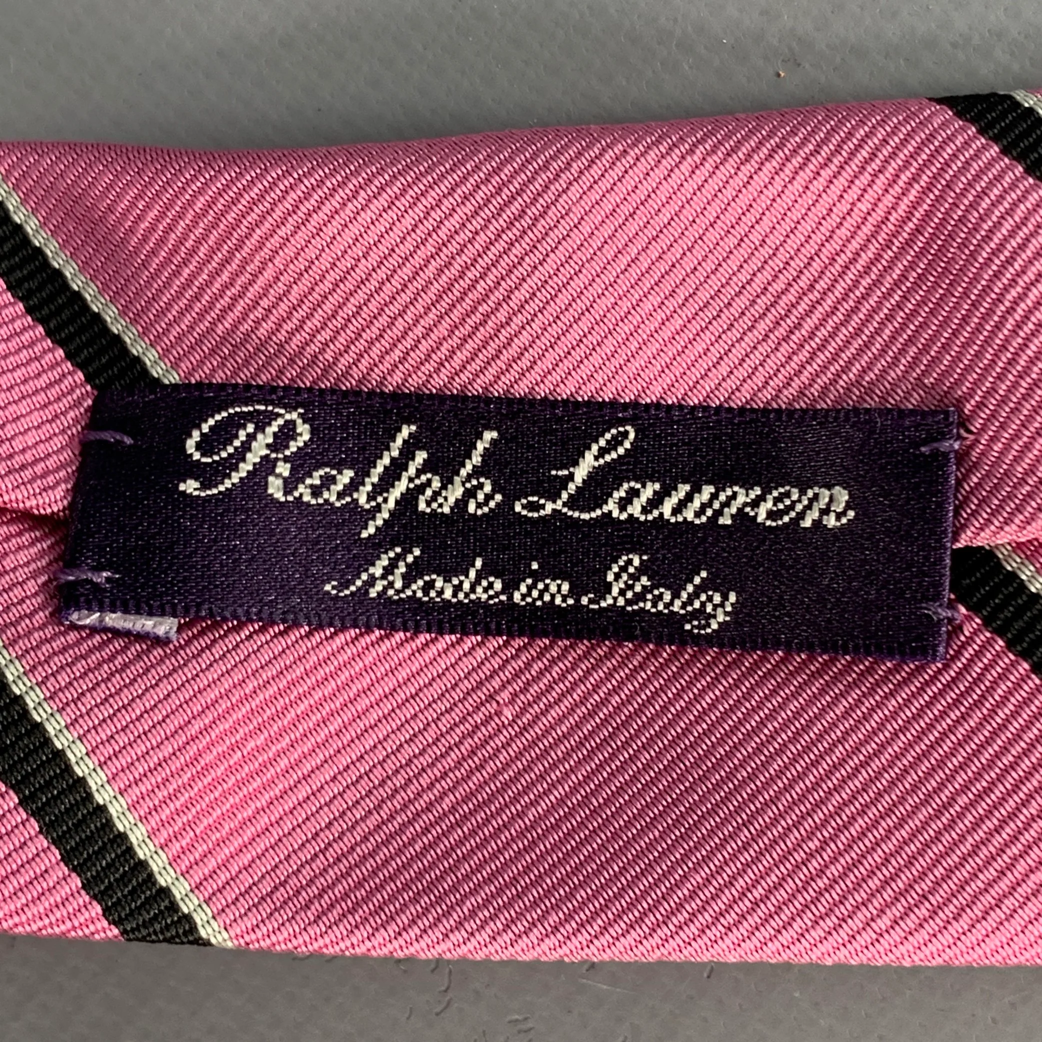 RALPH LAUREN Pink Black Diagonal Stripe Silk Twill Tie - Image 4