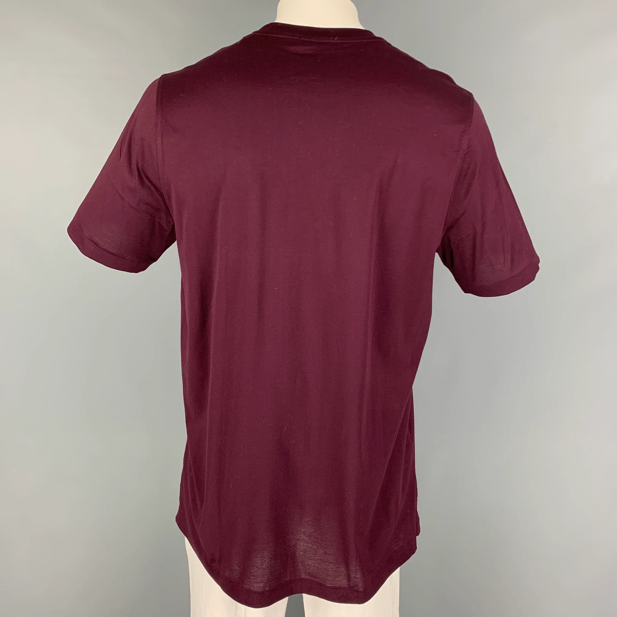 RALPH LAUREN Purple Label Size L Burgundy Cotton Crew-Neck T-shirt - Image 3