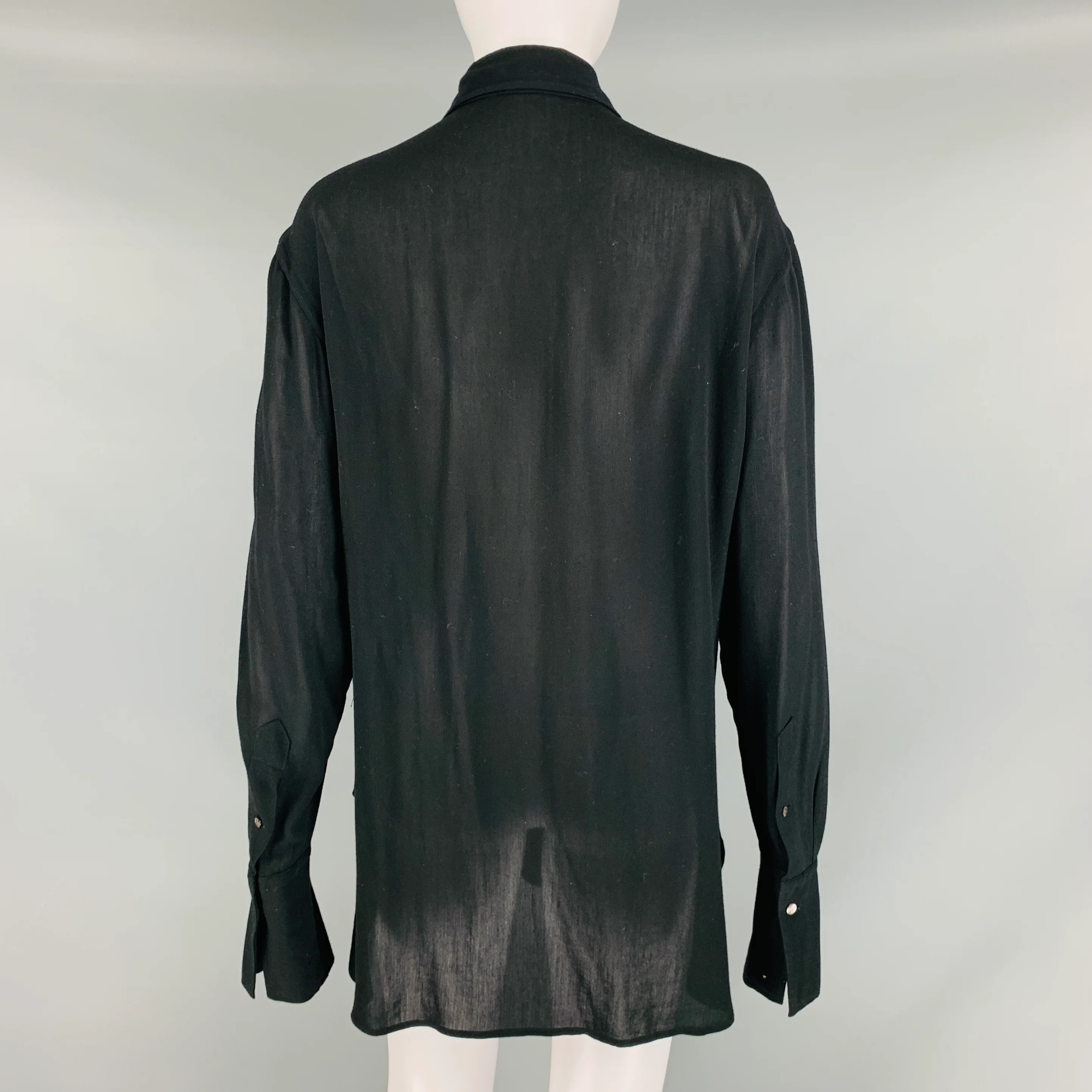 RALPH LAUREN Size 10 Black Viscose Pleated Hidden Placket Blouse - Image 4