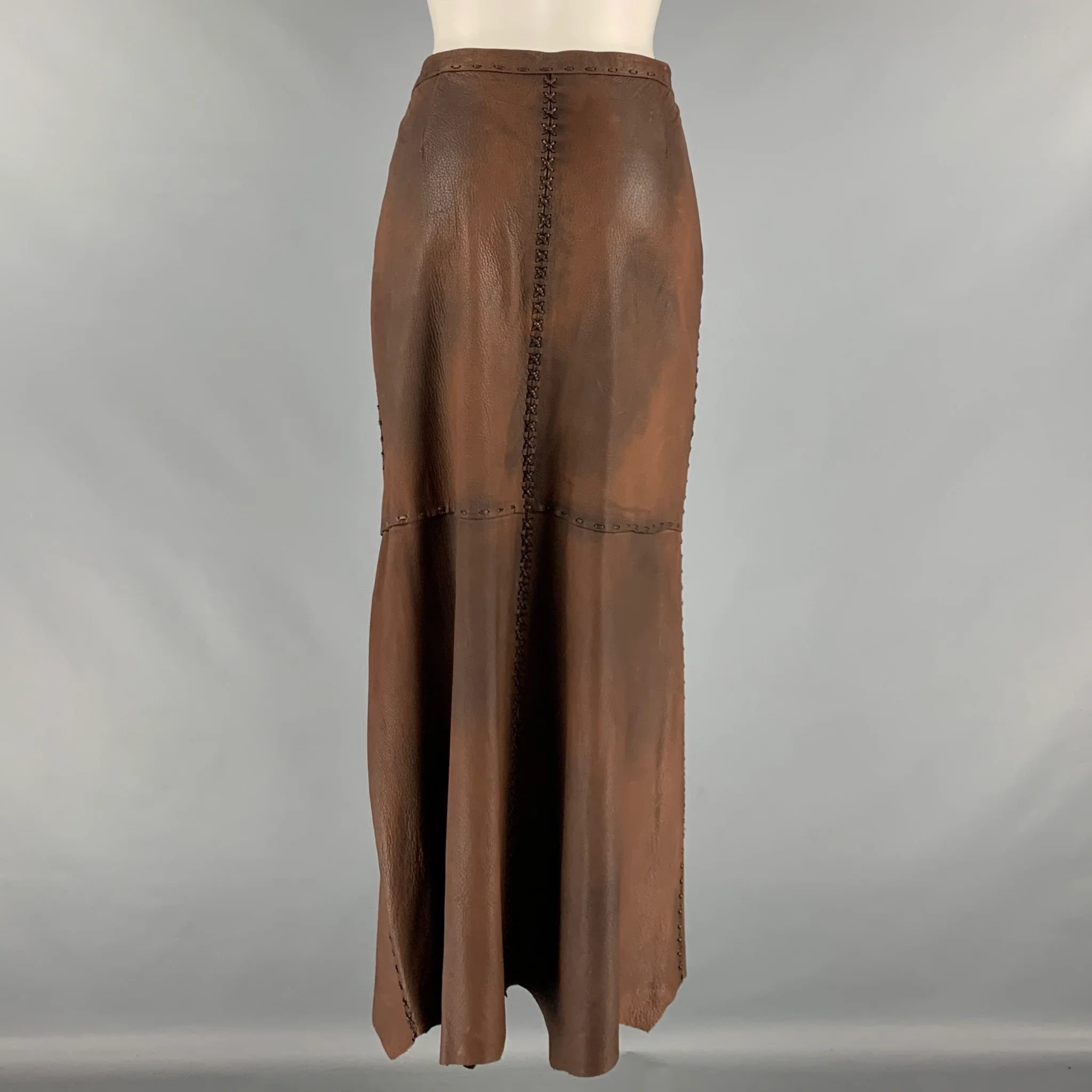 RALPH LAUREN Size 10 Brown Lace Up Long Skirt - Image 4