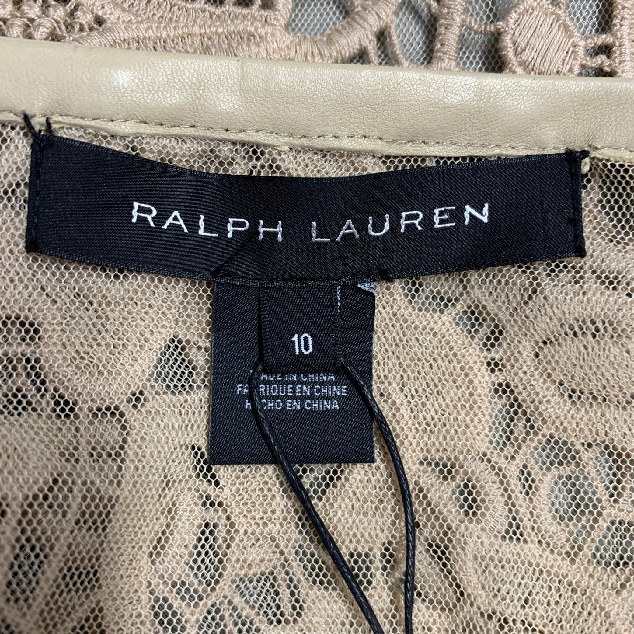 RALPH LAUREN Size 10 Khaki Cotton Lace Open Front Coat - Image 6