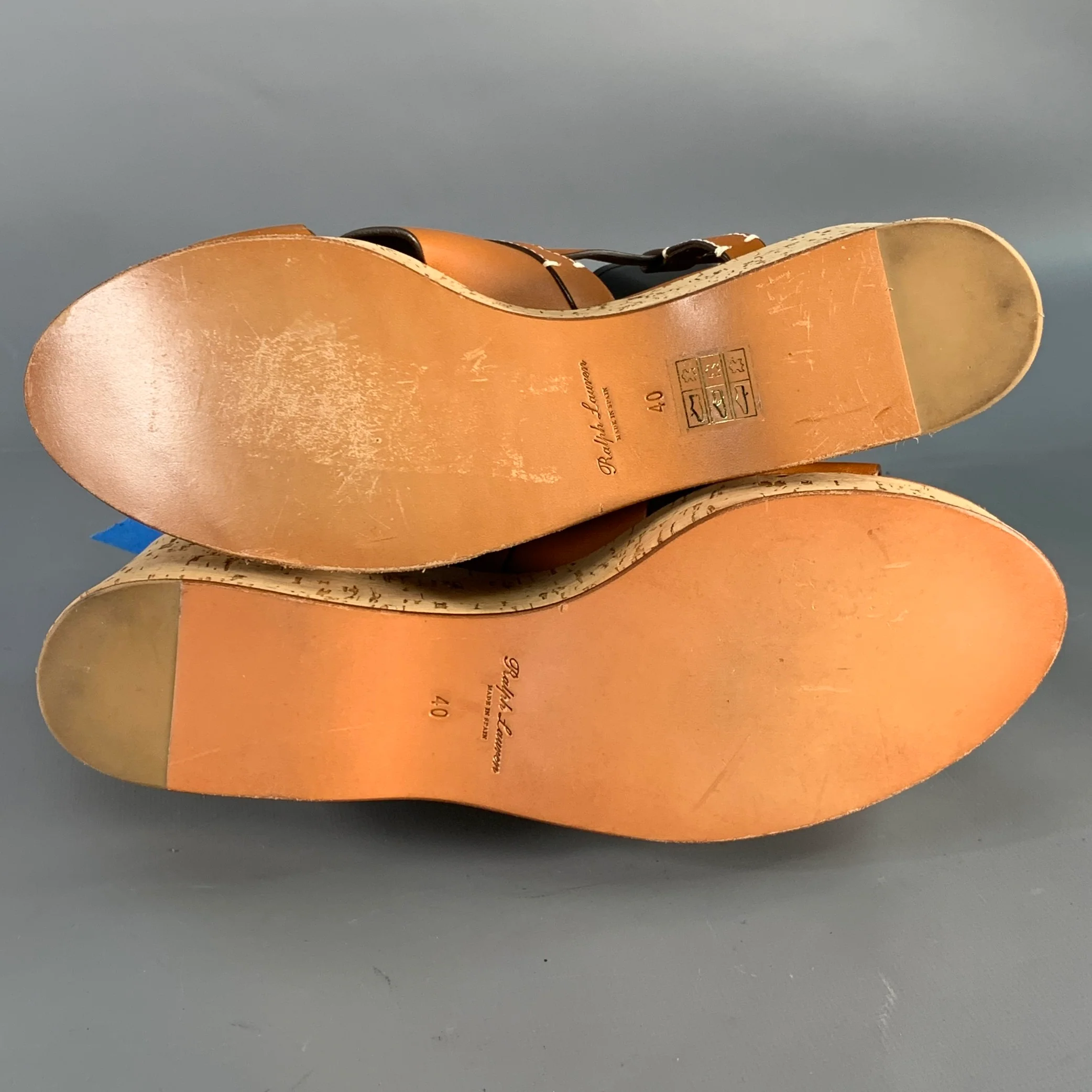 RALPH LAUREN Size 10 Tan Beige Leather Slingback Platform Wedge Sandals - Image 6