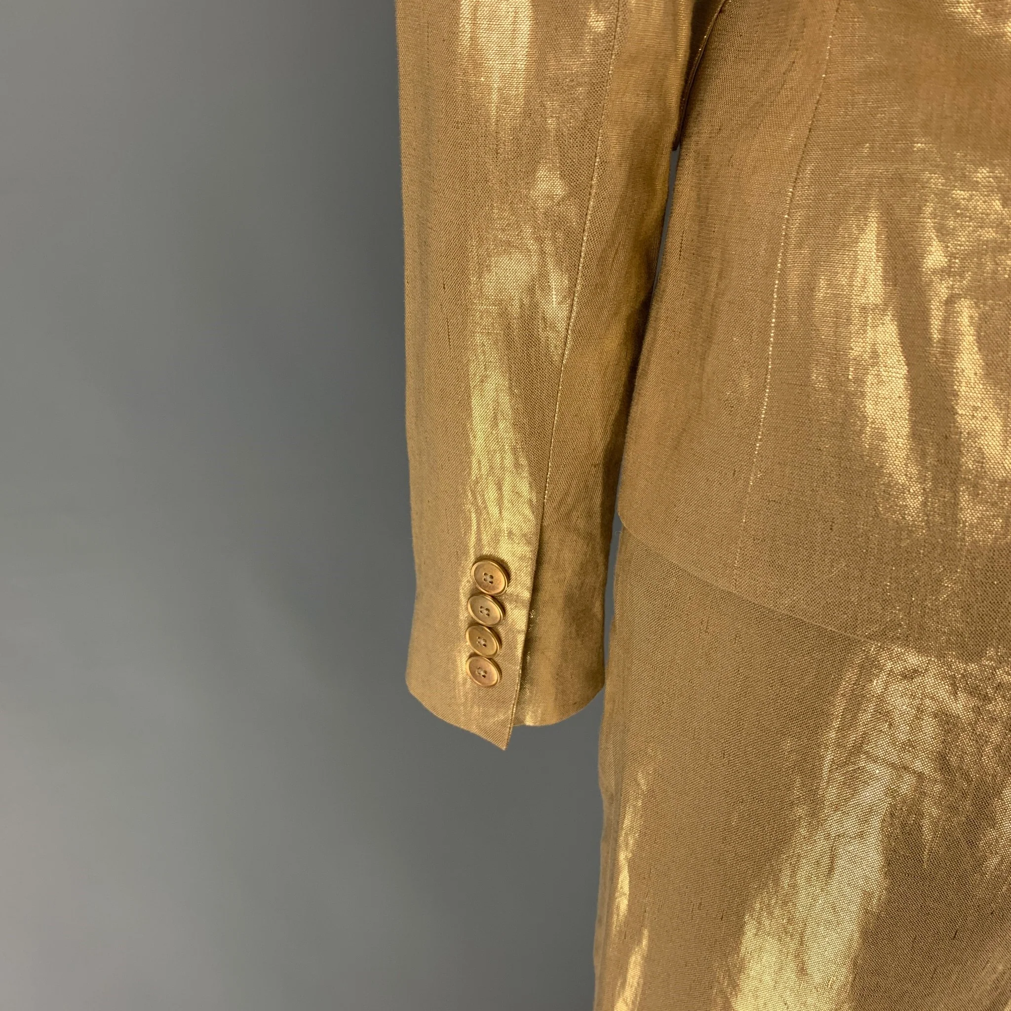 RALPH LAUREN Size 2 Gold Linen Metallic Notch Lapel Pants Suit - Image 3