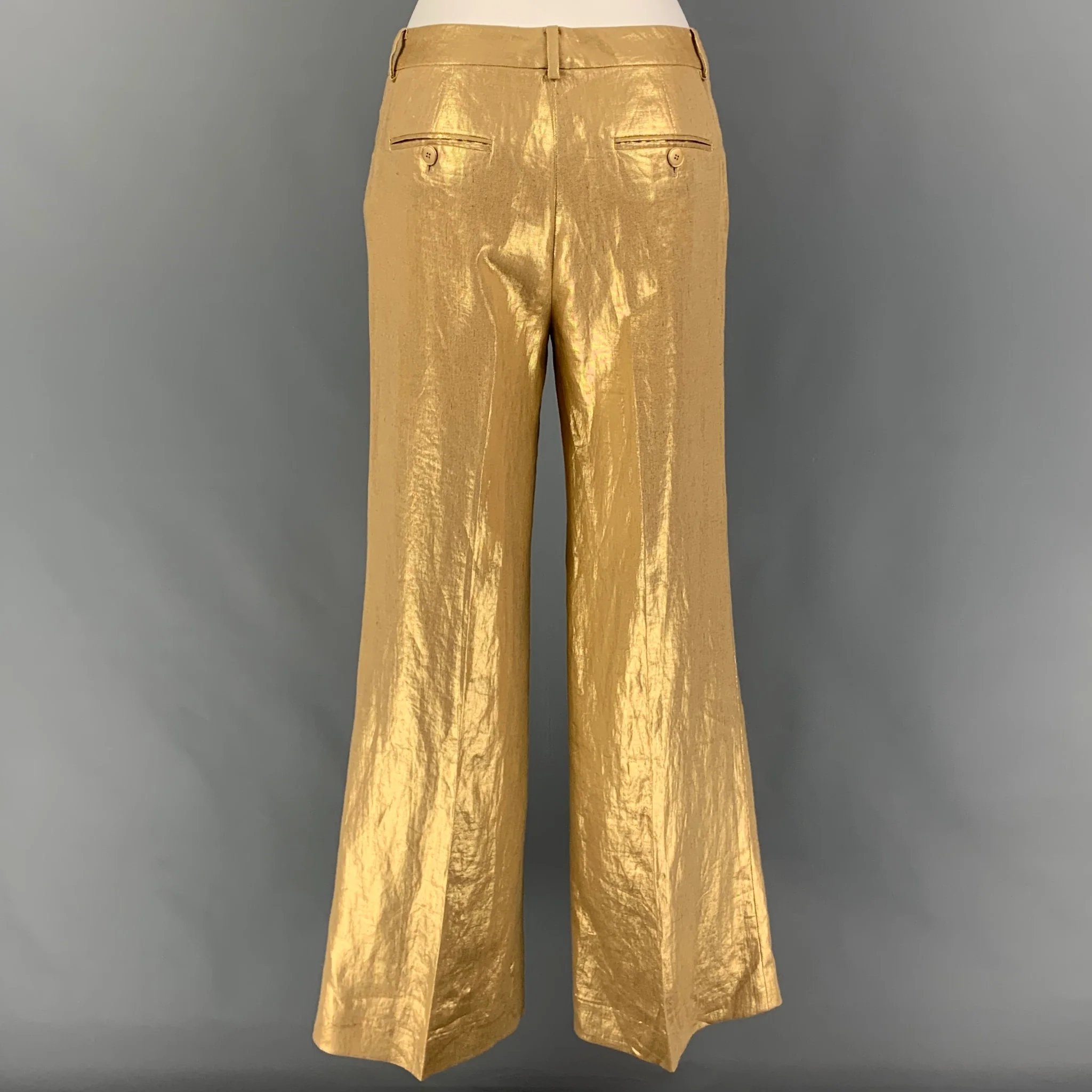 RALPH LAUREN Size 2 Gold Linen Metallic Notch Lapel Pants Suit - Image 5