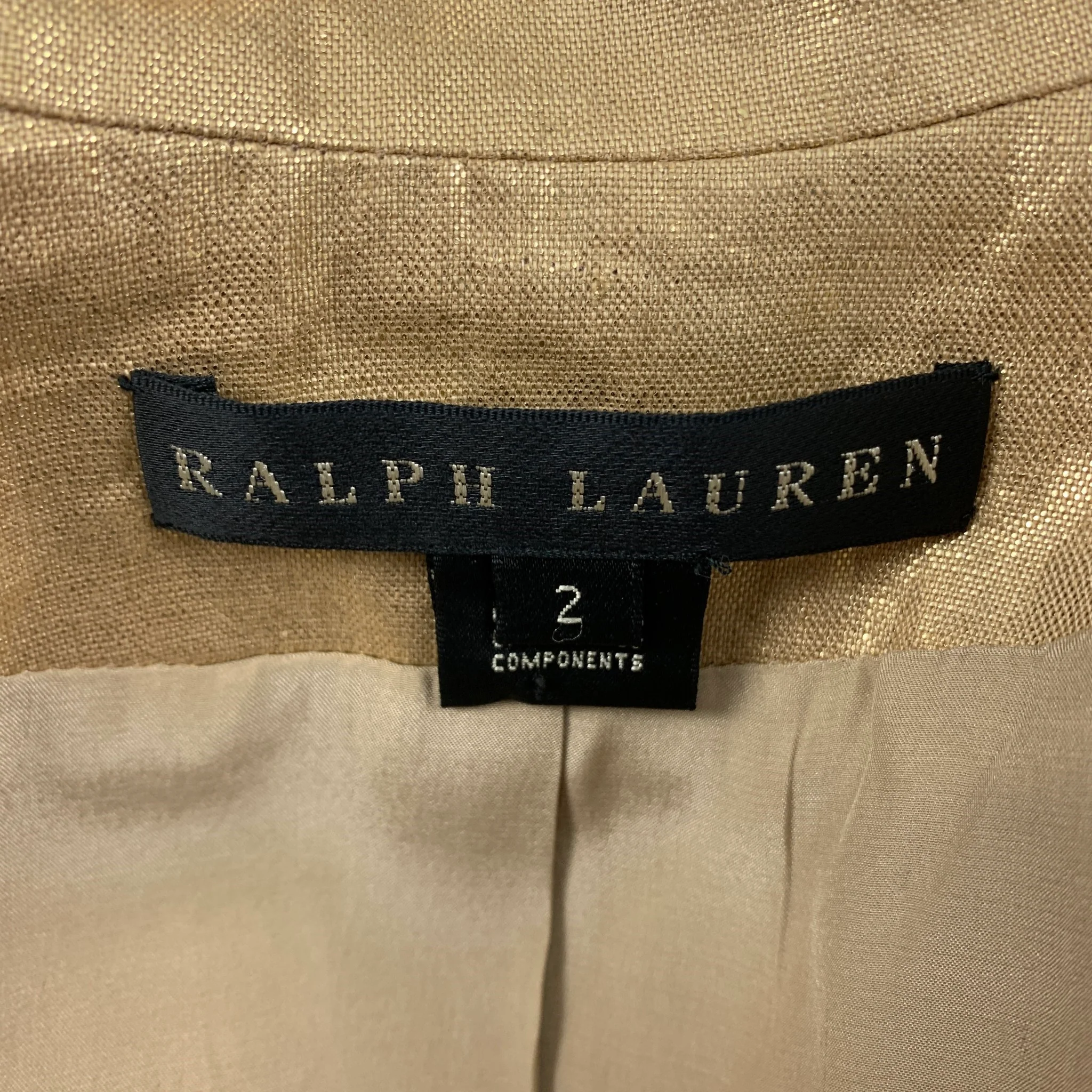 RALPH LAUREN Size 2 Gold Linen Metallic Notch Lapel Pants Suit - Image 7