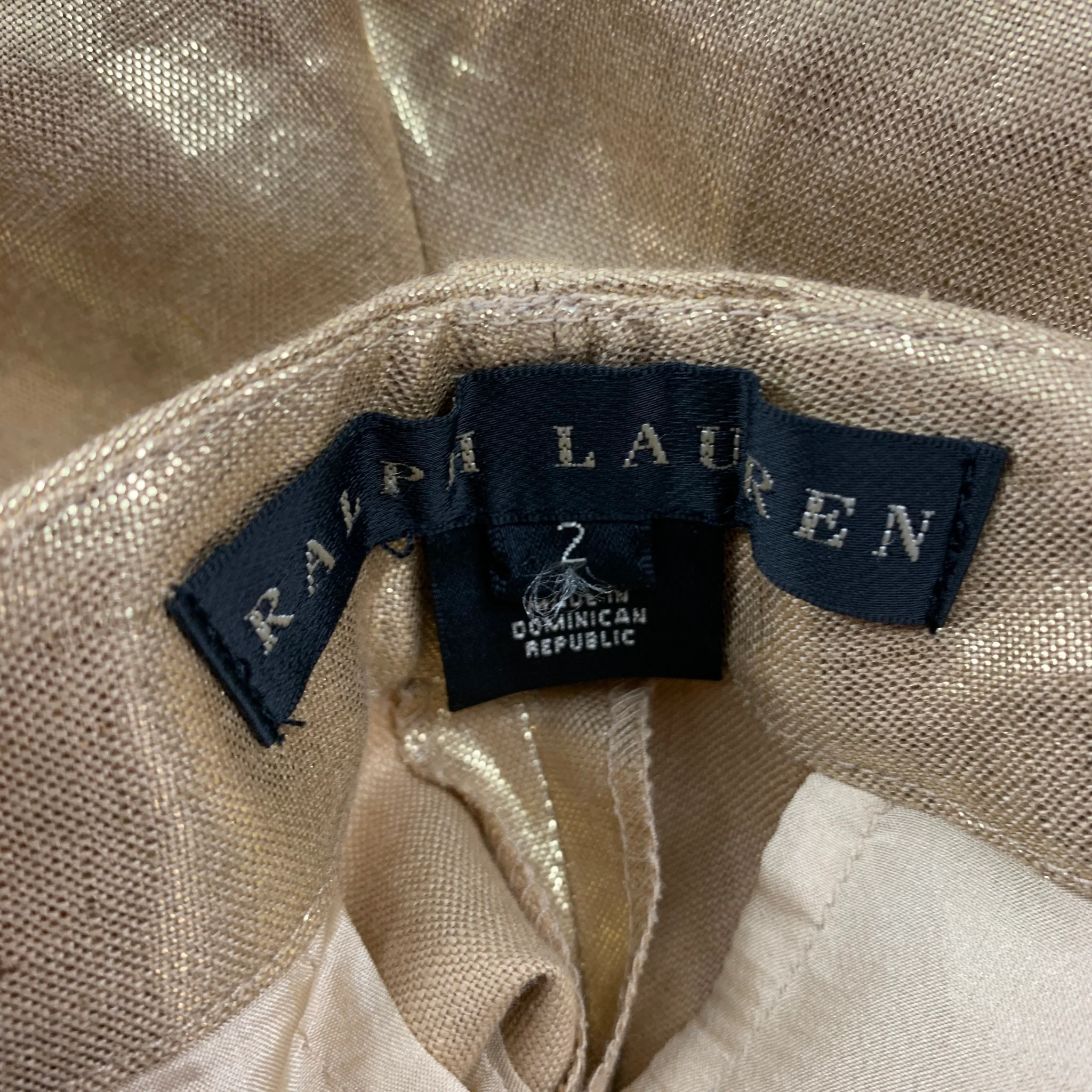 RALPH LAUREN Size 2 Gold Linen Metallic Notch Lapel Pants Suit - Image 8