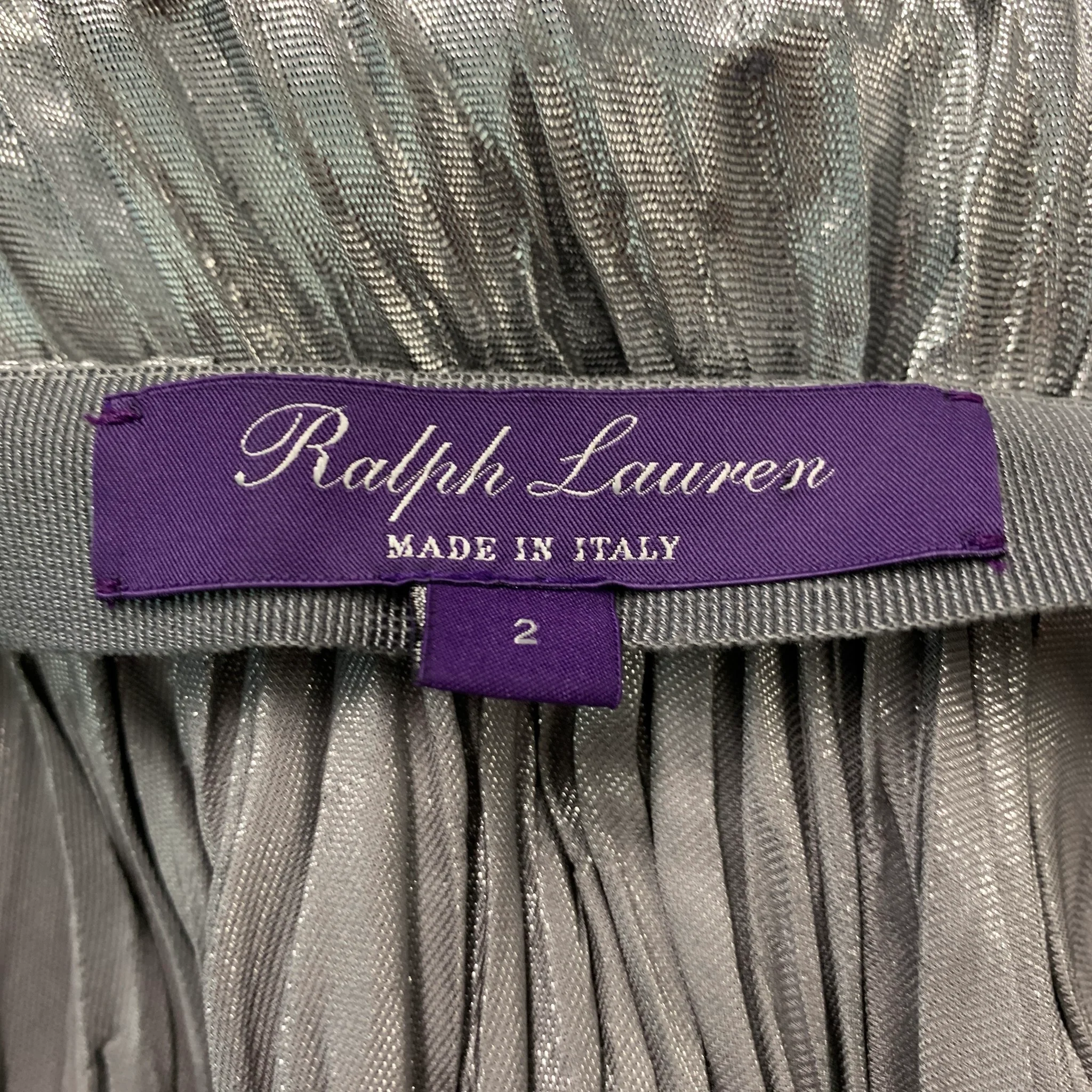 RALPH LAUREN Size 2 Silver Silk Metallic Wrinkled A-Line Skirt - Image 5