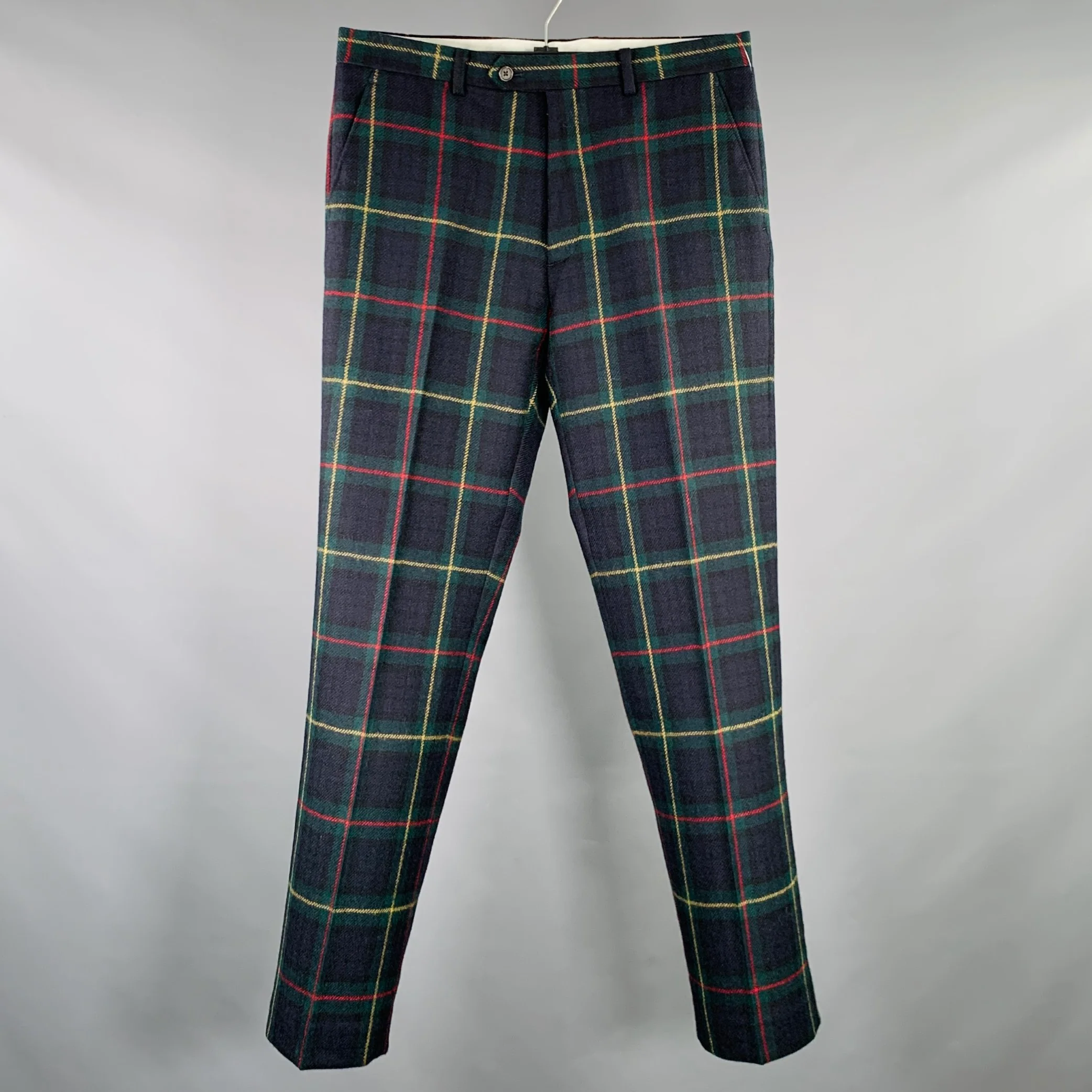 RALPH LAUREN Size 32 Black Green Blackwatch Plaid Wool Casual Pants