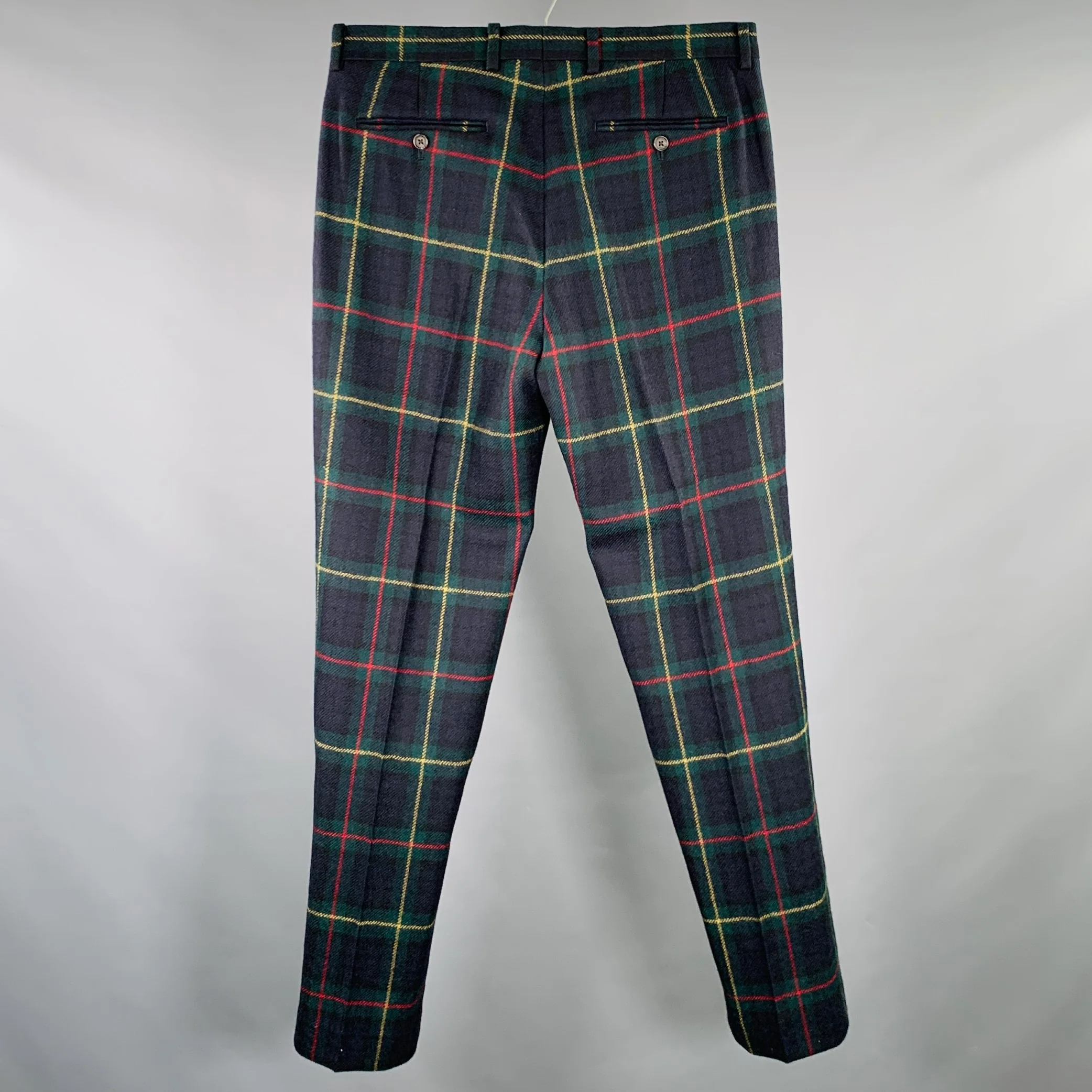 RALPH LAUREN Size 32 Black Green Blackwatch Plaid Wool Casual Pants - Image 3
