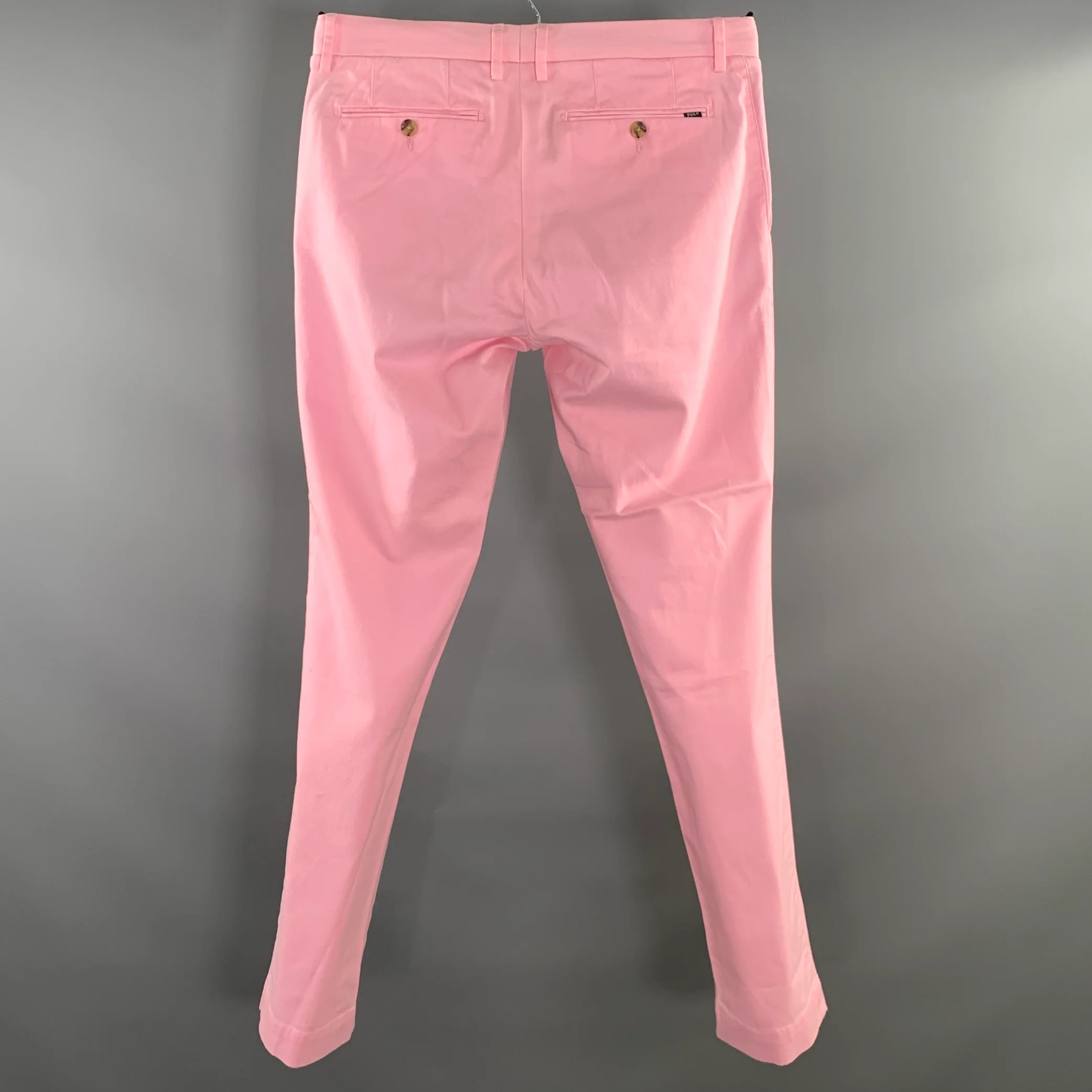 RALPH LAUREN Size 32 Pink Pastel Cotton Elastane Zip Fly Casual Pants - Image 2