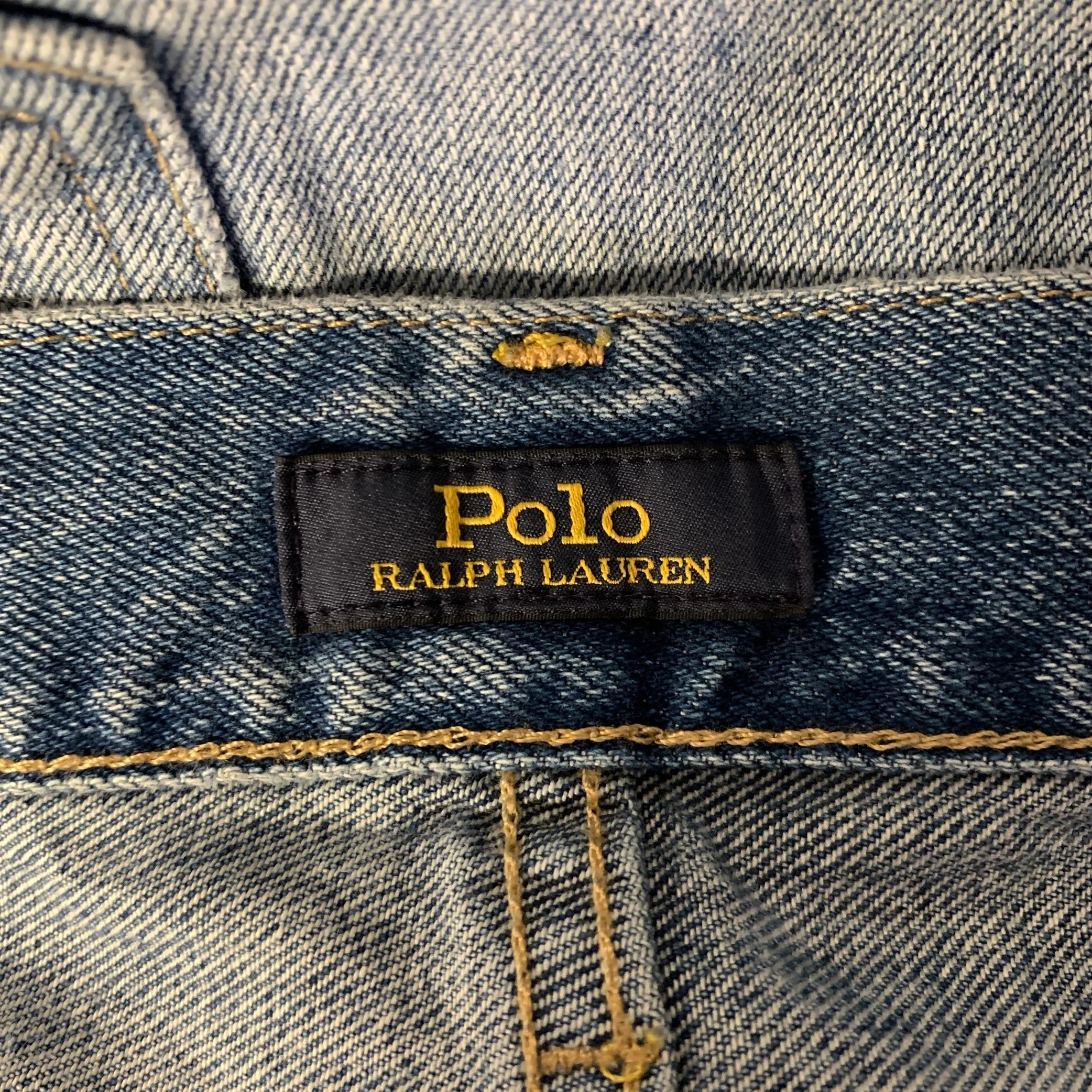 RALPH LAUREN Size 34 Blue Distressed Denim Jeans - Image 5