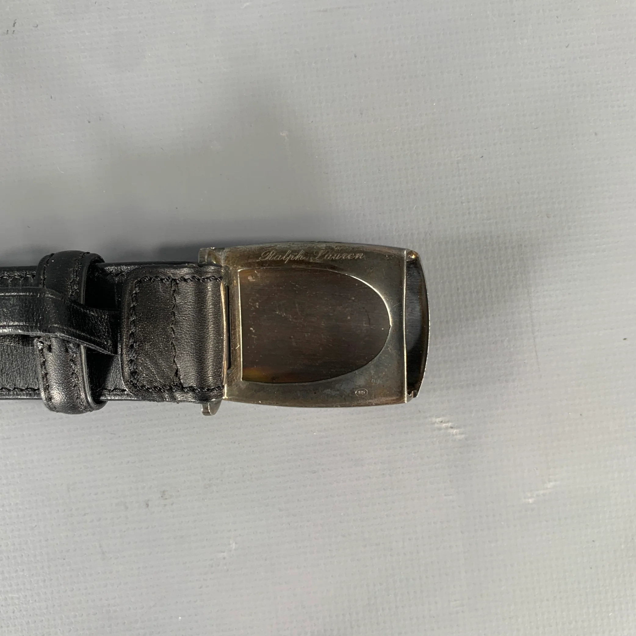 RALPH LAUREN Size 36 Black Leather Sterling Silver Belt - Image 7