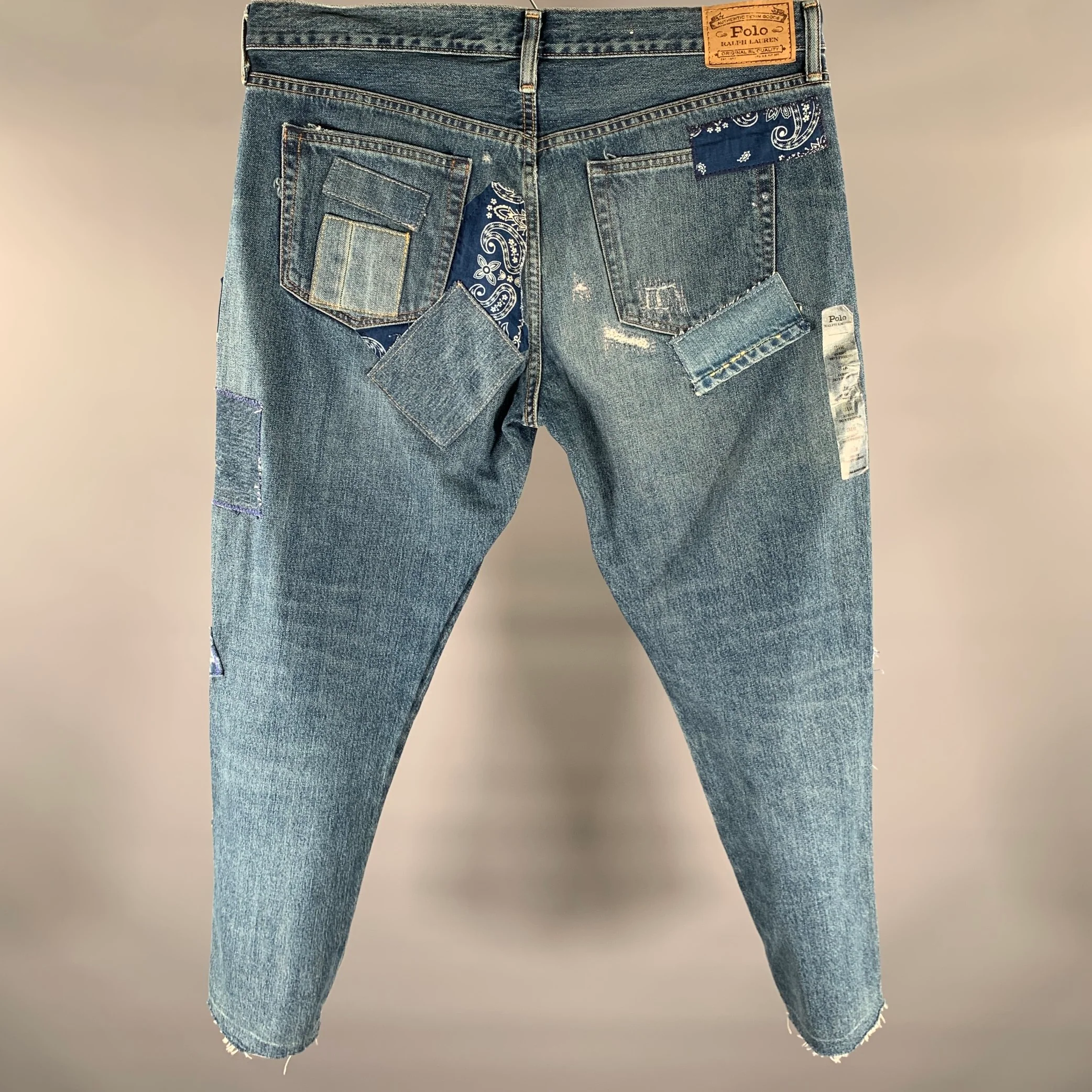 RALPH LAUREN Size 36 Indigo Patchwork Denim Zip Fly Jeans - Image 2